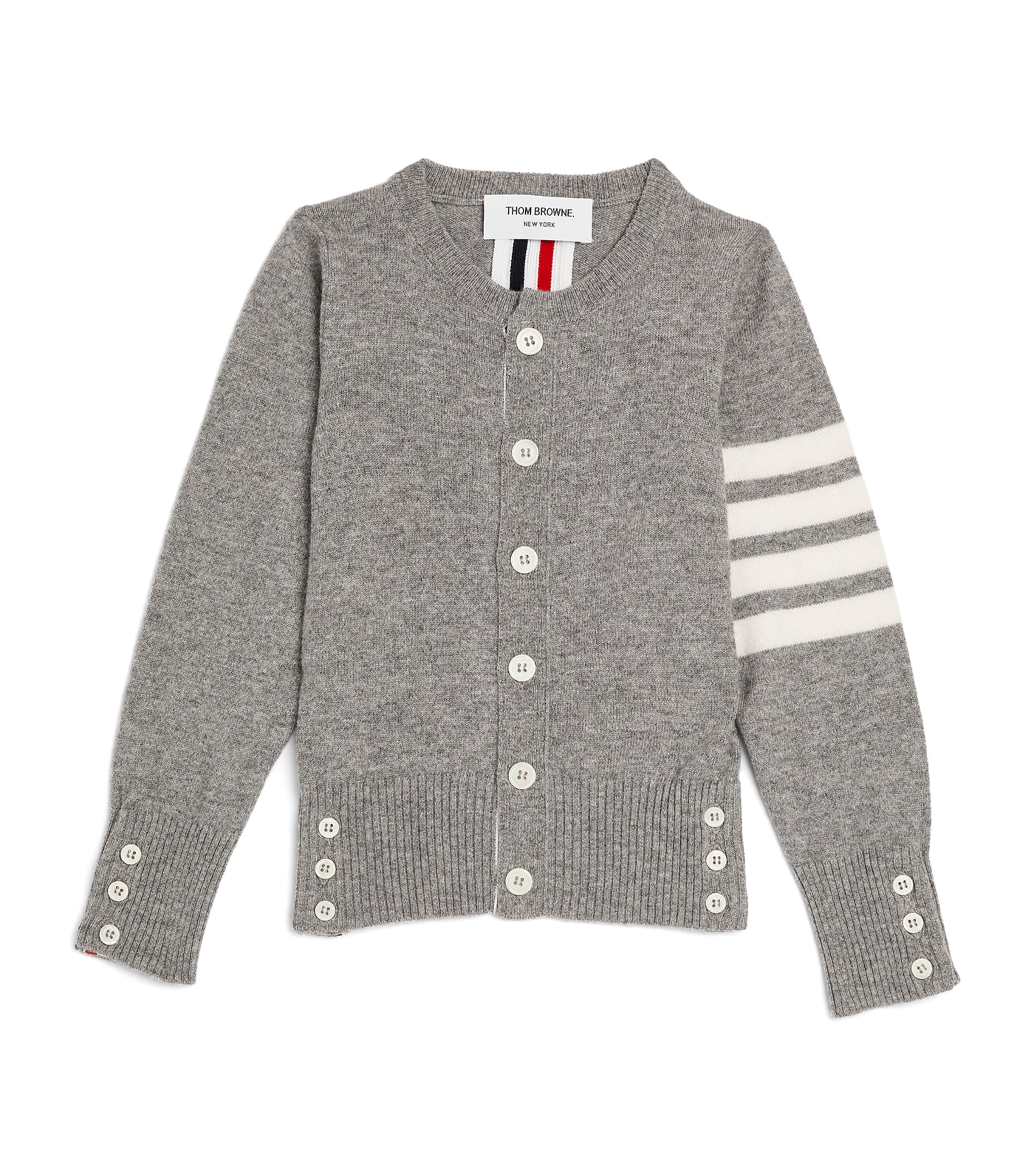 Thom Browne Kids' Cashmere 4-bar Crew-neck Cardigan In Gray