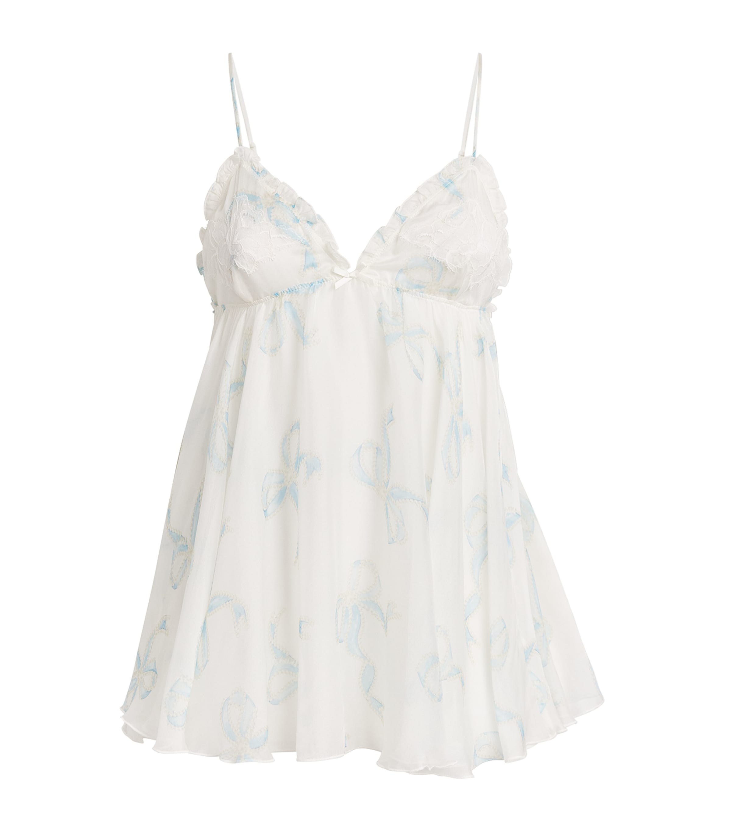 Skims Silk Bridal Romance Babydoll Slip Ivory Prl Bows Prnt