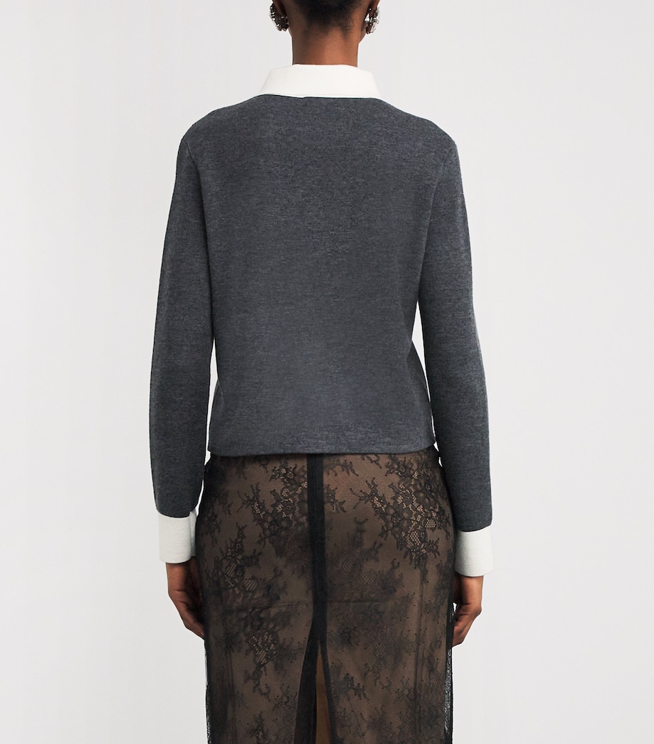 Contrast-Collar Cardigan GREY Image 4