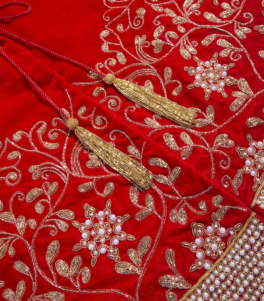 Velvet Beaded Tree Skirt RED Image 2