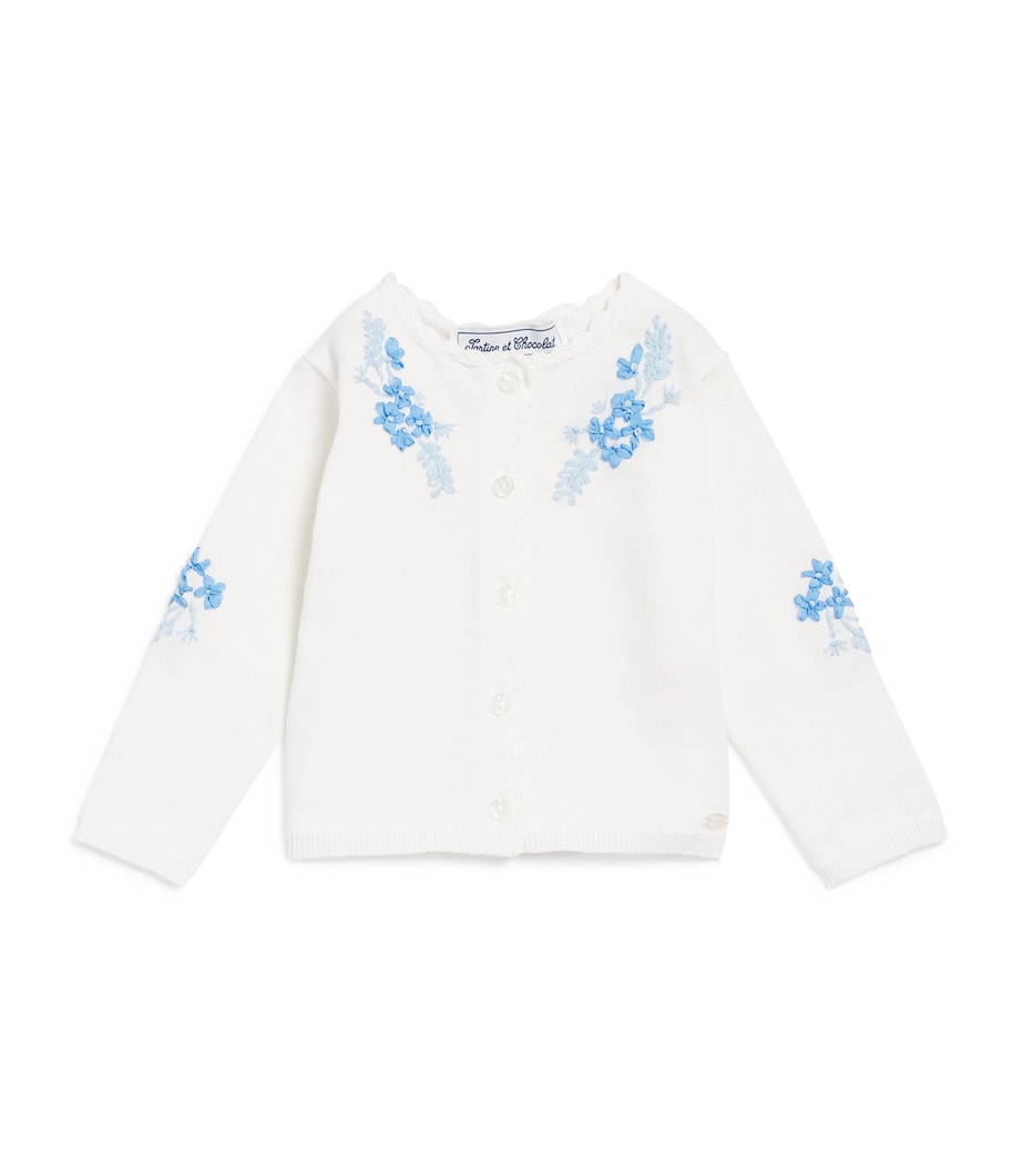Cotton Floral Embroidered Cardigan (3 Months – 4 Years) 45BLEU ÉLÉCTRIQUE Image 1
