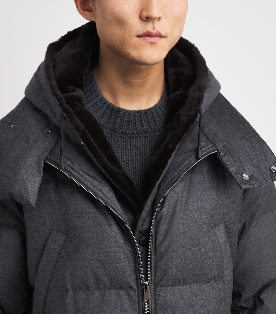 Wool-Silk Down Mink-Trim Coat B0232 ANTHRACITE/MHO Image 6