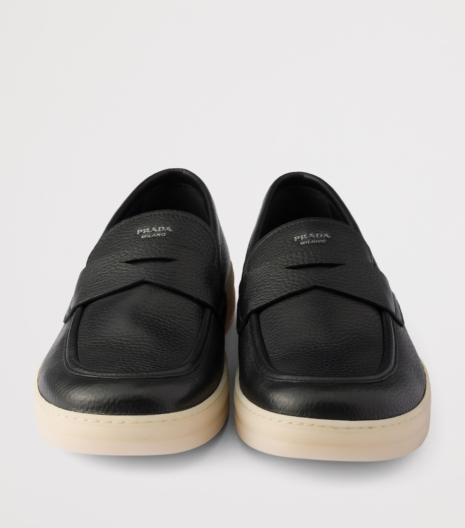 Prada Leather Logo Loafers Black Image 5