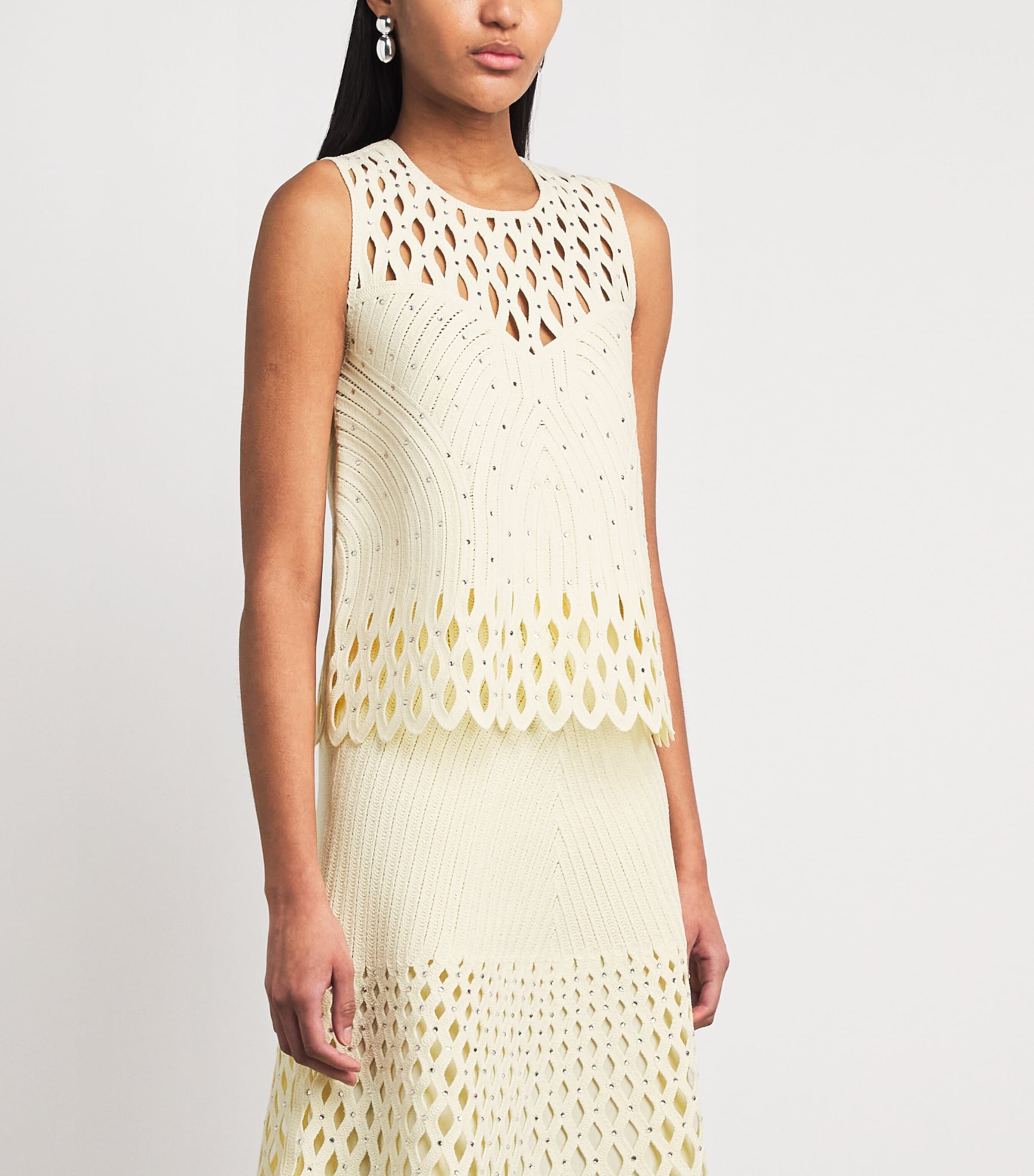 Maje Womens Embellished Crochet Top Pale Yellow Image 4