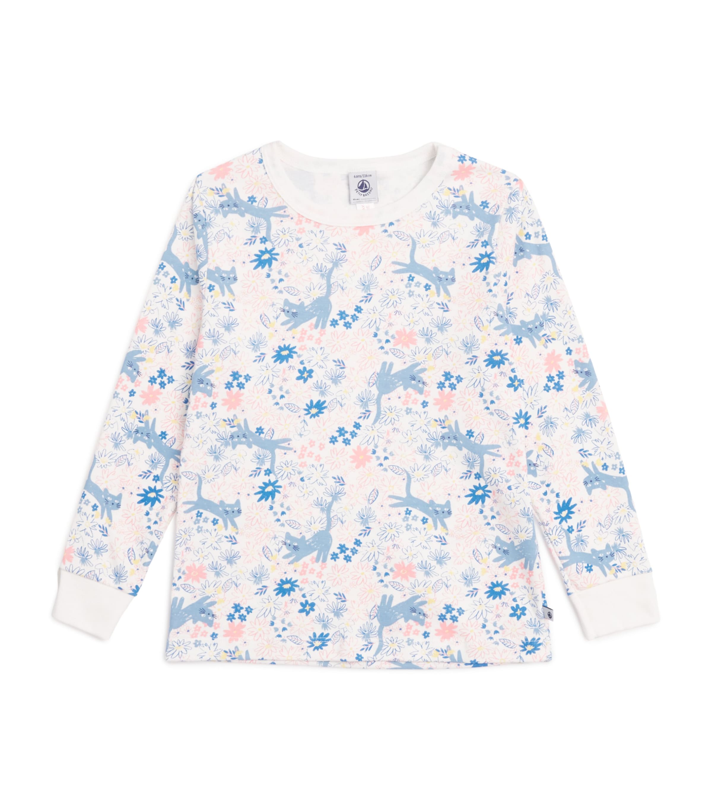 Petit Bateau Cotton Floral Pyjamas and Mask Set (3-12 Years) Marshmallow/multi Image 1