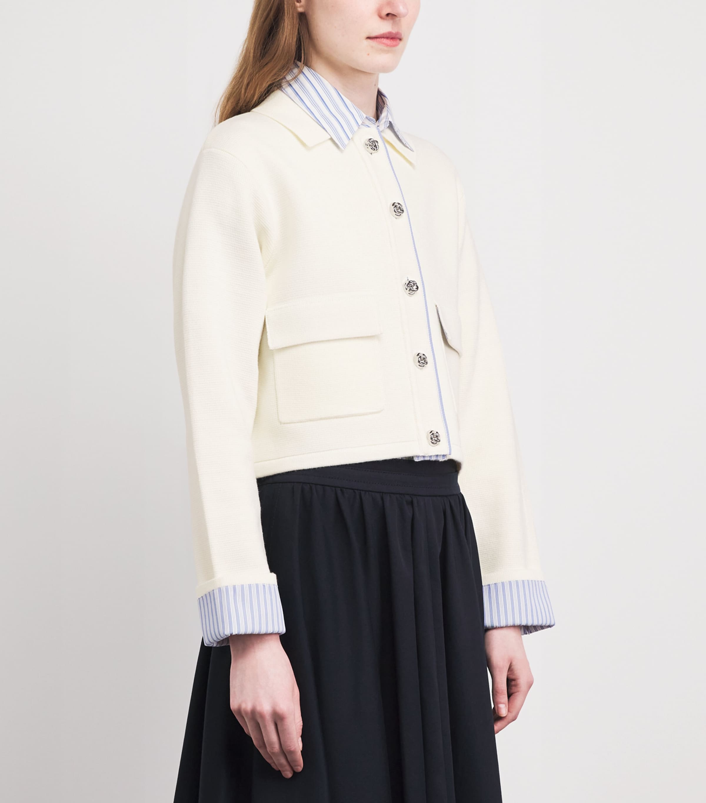 Sandro Paris Womens Wool-Blend Contrast-Trim Cardigan Ecru Image 4