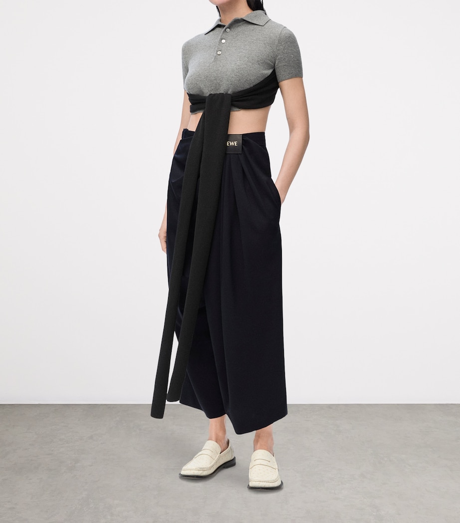 Wool Draped Cropped Trousers DARK NAVY BLUE Image 2