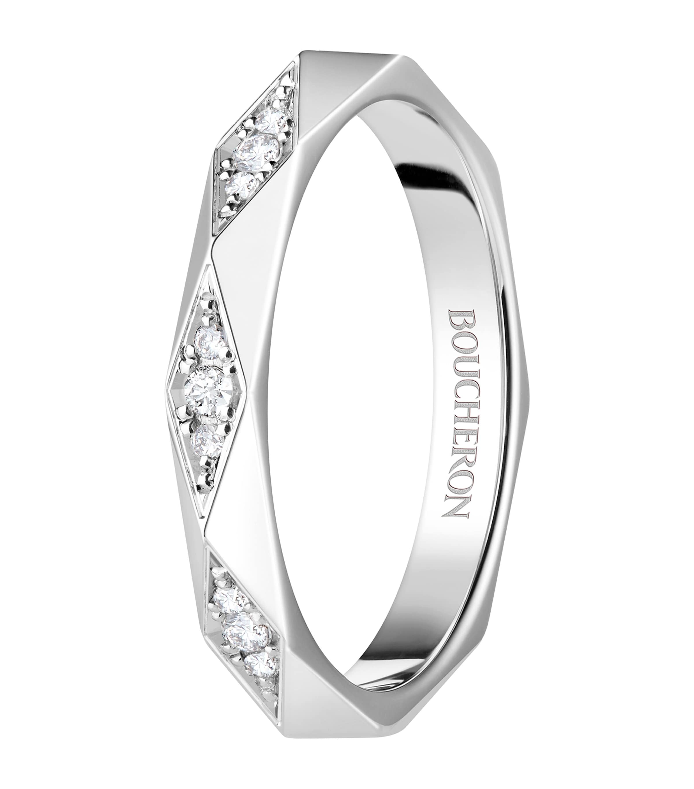 Platinum and Diamond Facette Wedding Band WHITE GOLD Image 3