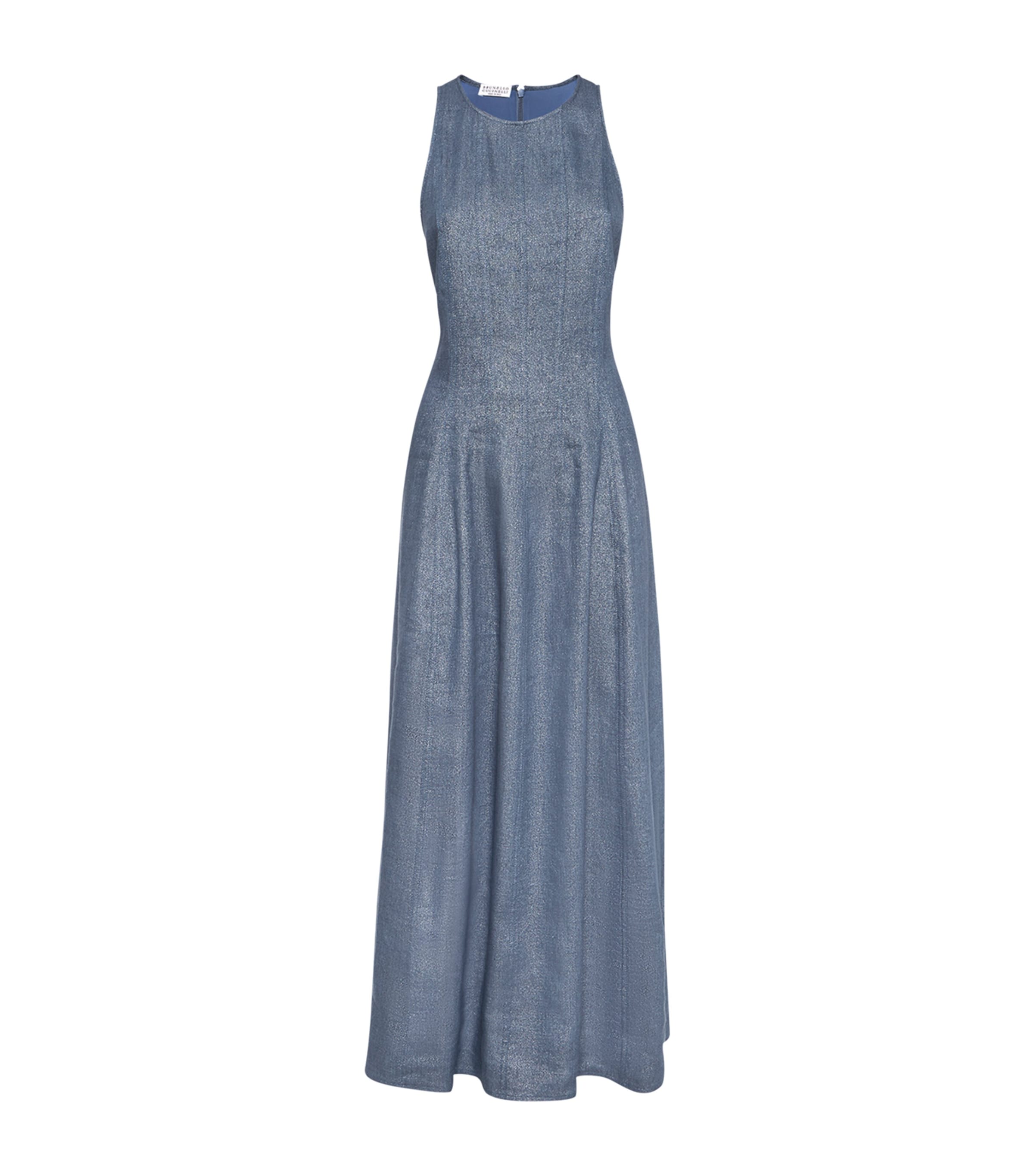 Brunello Cucinelli Linen And Virgin Wool Twill Dress In Blue