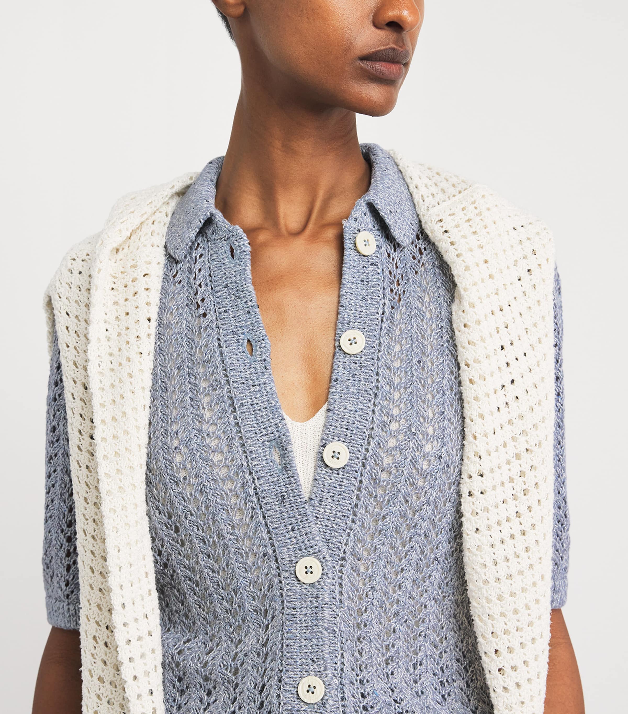 Eleventy Womens Linen-Cotton Cardigan Nuvola Image 3