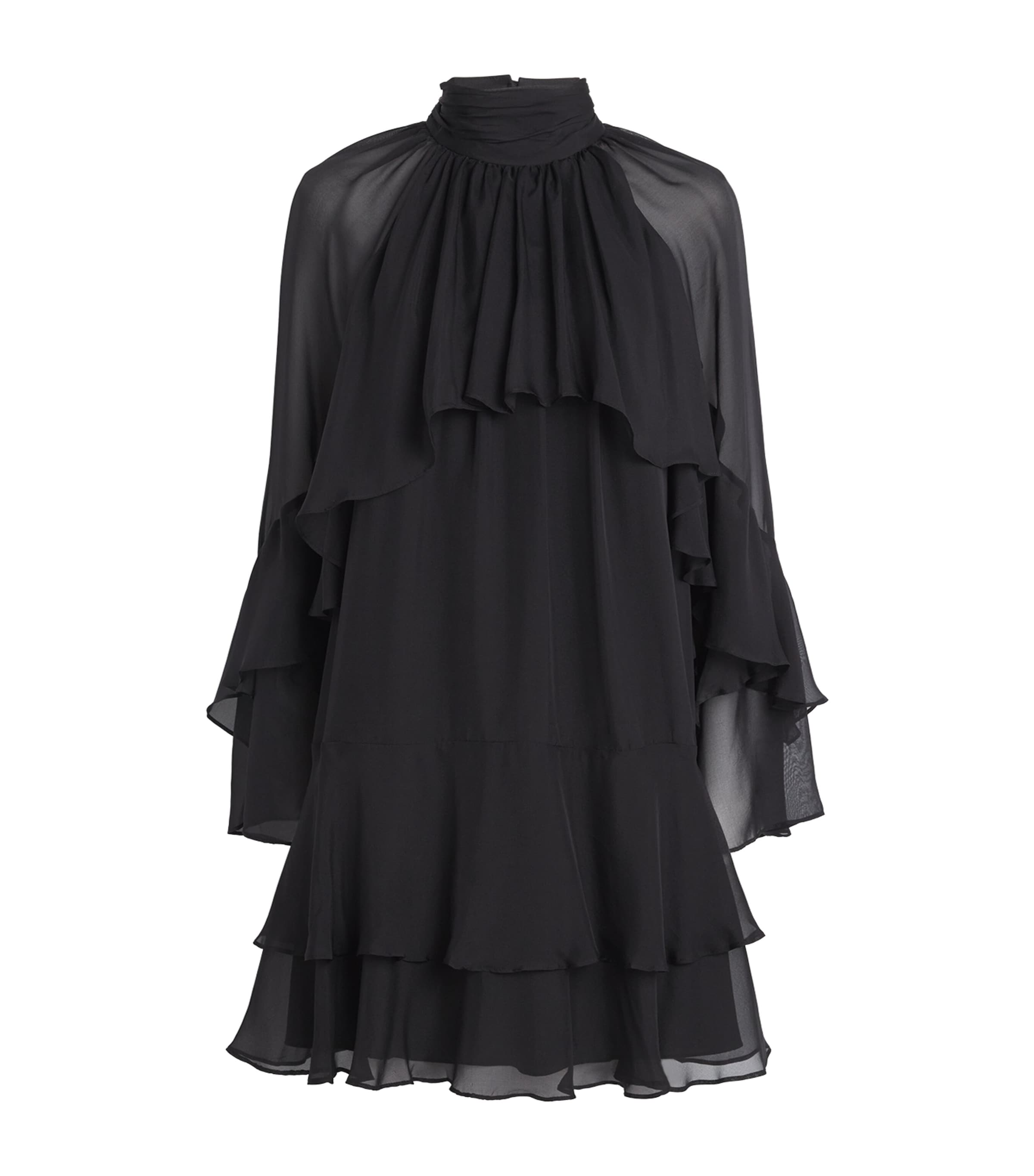 Veronica Beard Adlington Ruffle Detail Long Sleeve Silk Chiffon Dress In Black