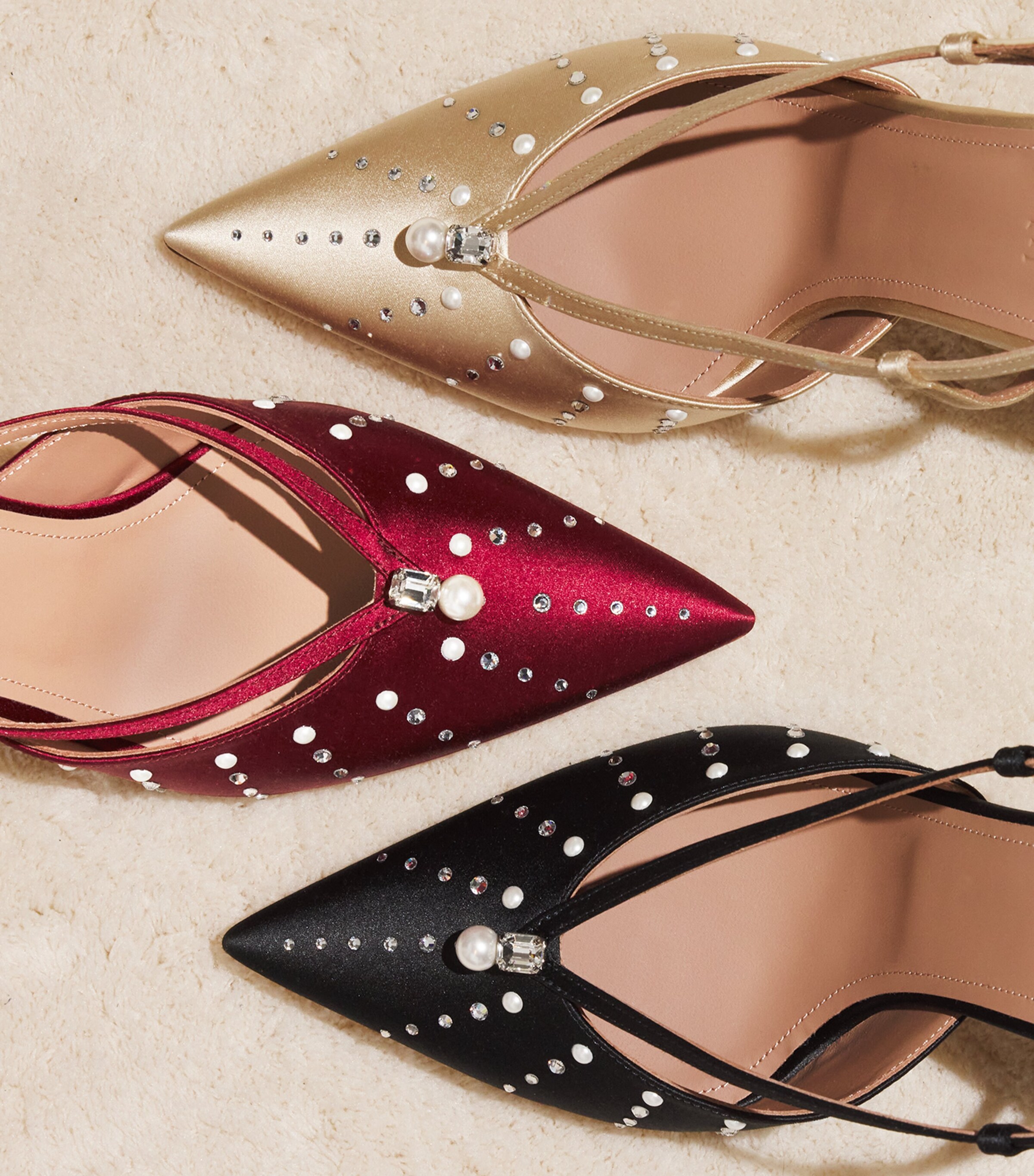 Satin Embellished Marisa Heeled Mules 70 WINE Image 3