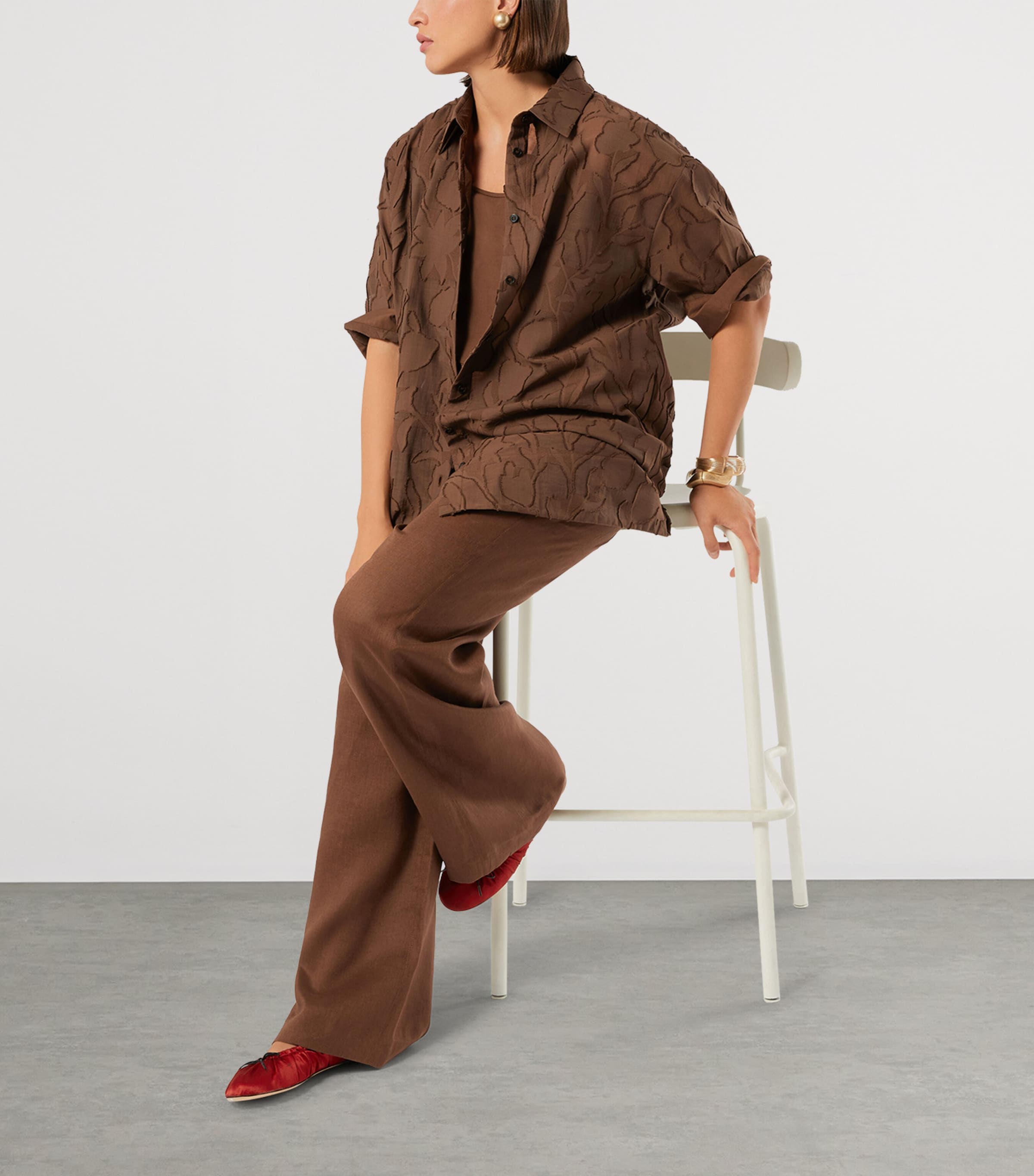 Marina Rinaldi Womens Linen Wide-Leg Trousers Cocoa Image 2