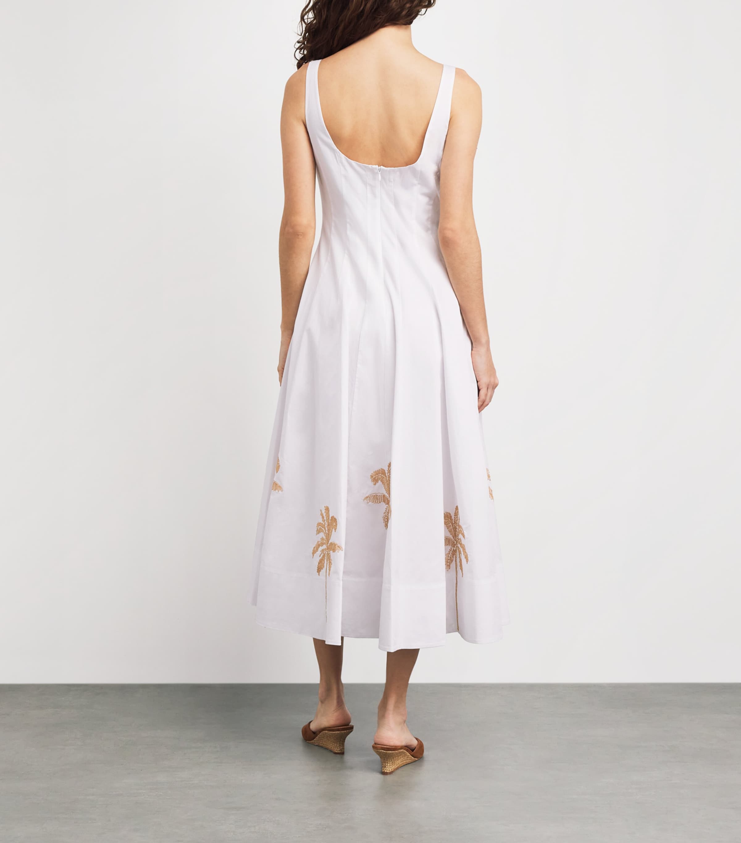 STAUD Womens Embroidered Wells Midi Dress Whtf White Embroidry Image 4
