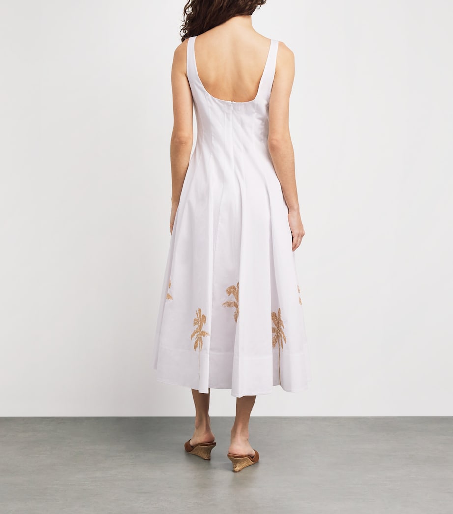 STAUD Womens Embroidered Wells Midi Dress Whtf White Embroidry Image 4