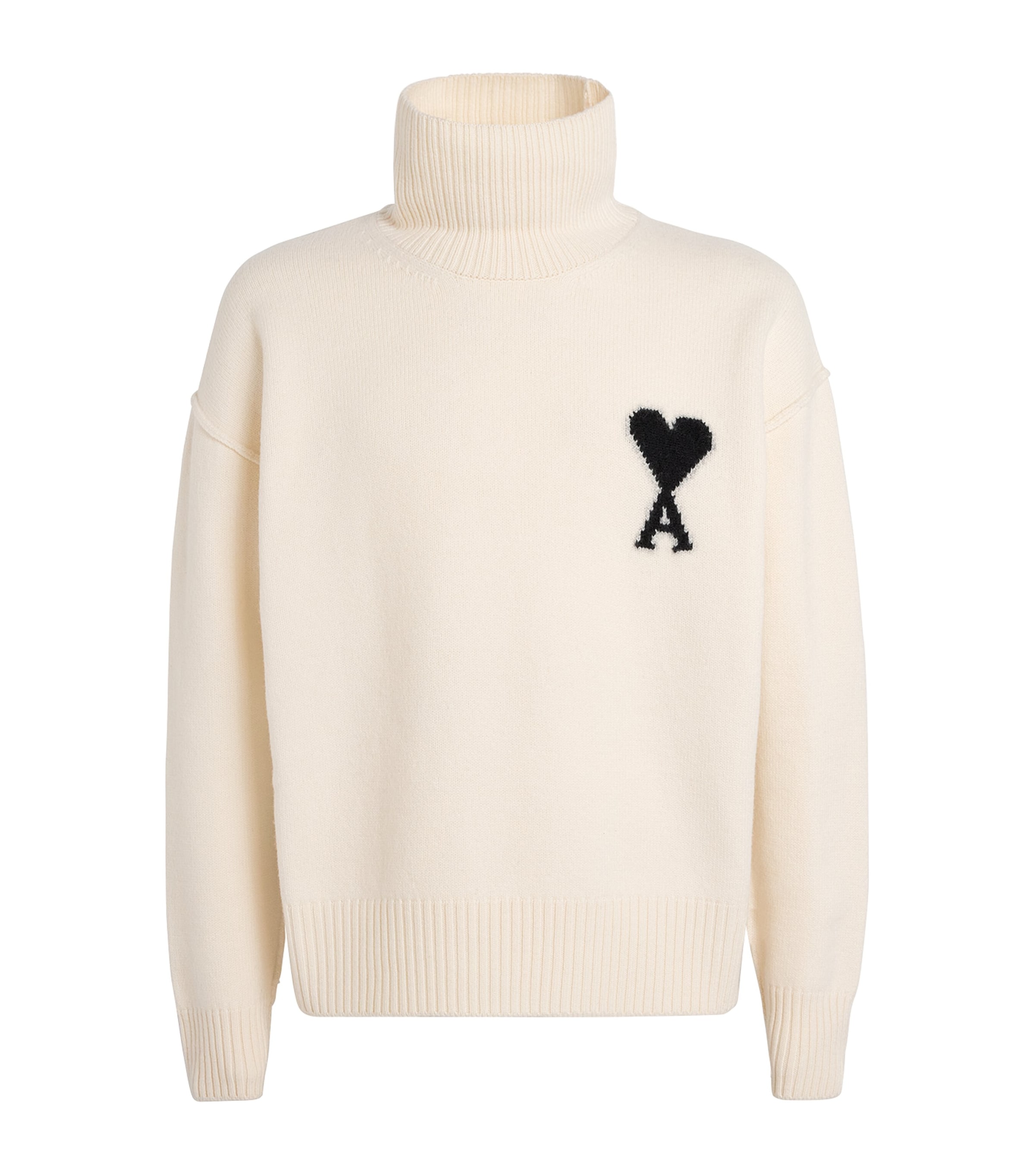 【AMI】 AMI Paris Beige Virgin Wool Ami de Coeur Funnel-Neck Sweater