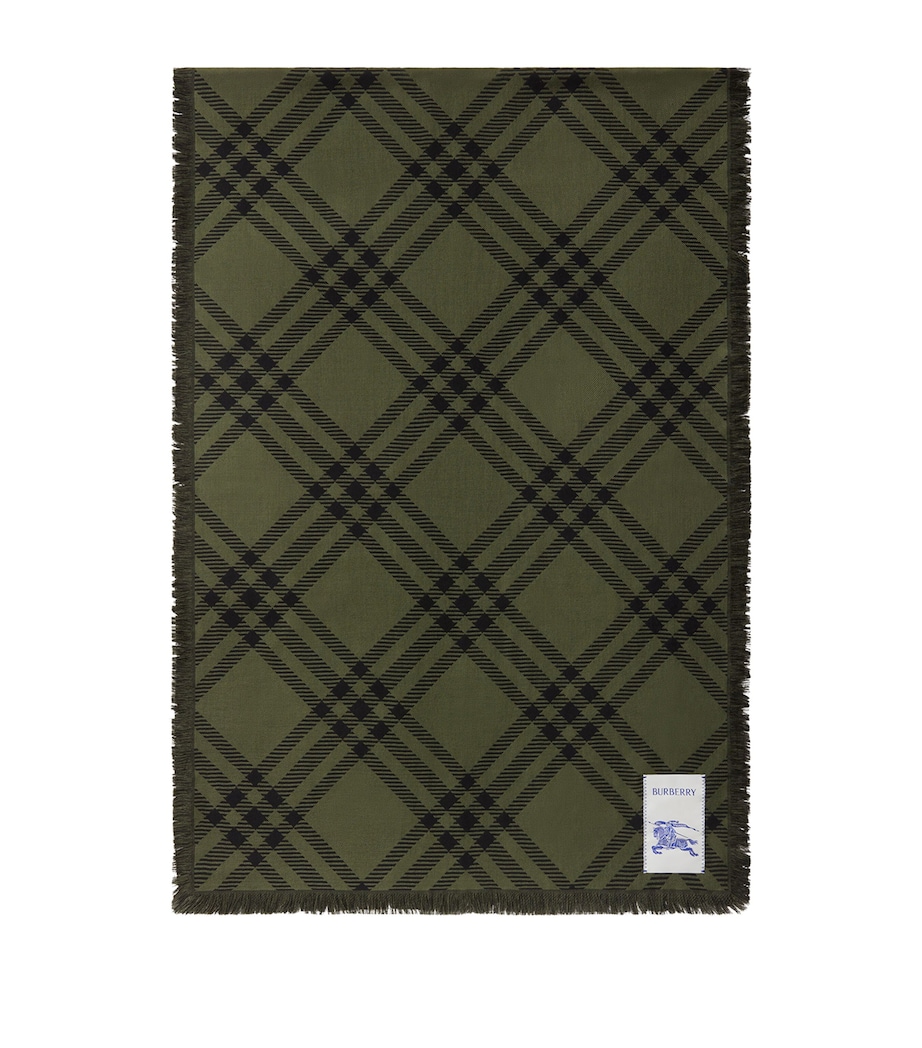 Burberry Silk-Wool Wide Check Scarf Shrub Green/black Image 1