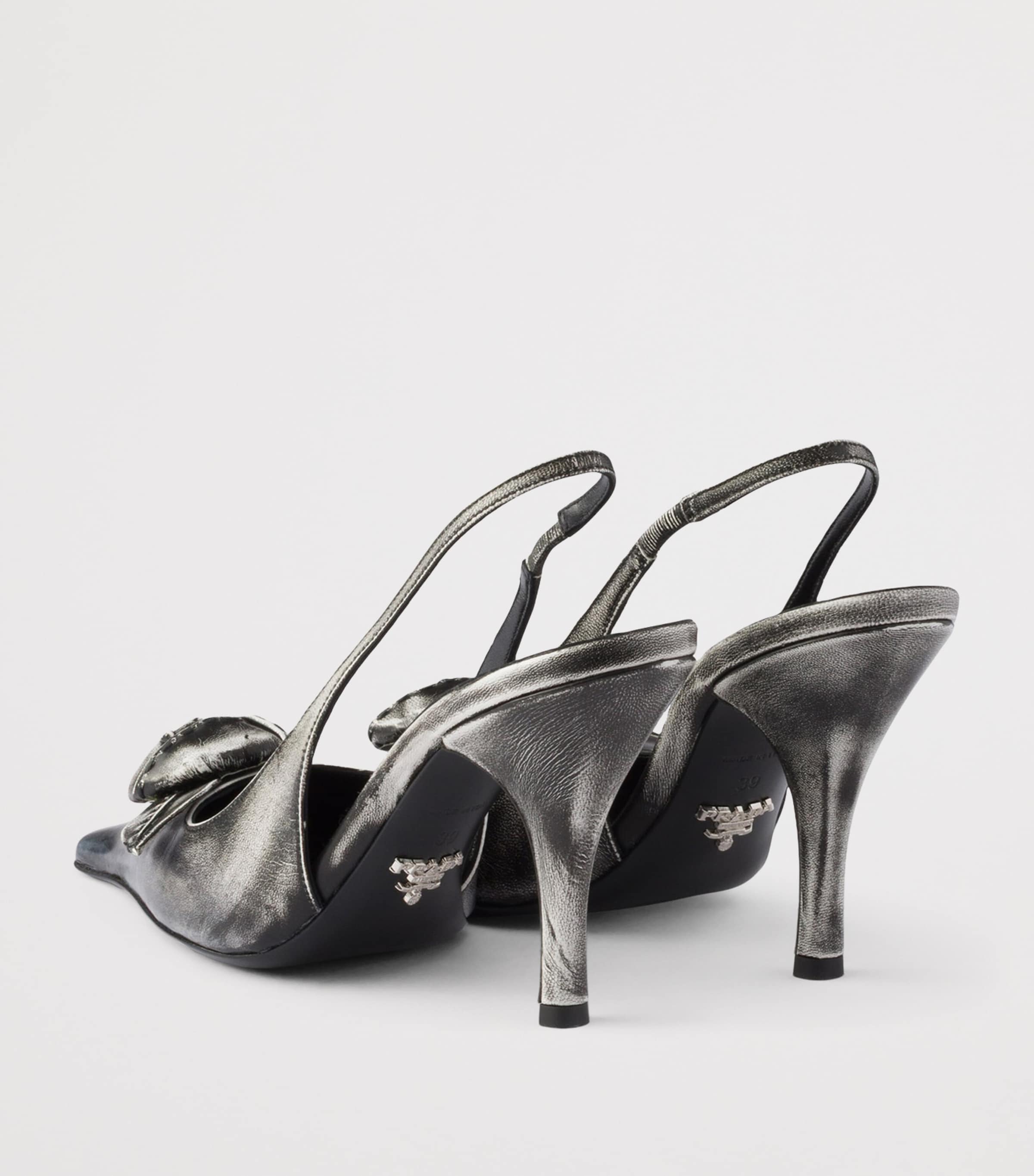 Prada Leather Bow-Detail Slingback Pumps 90 White Image 4