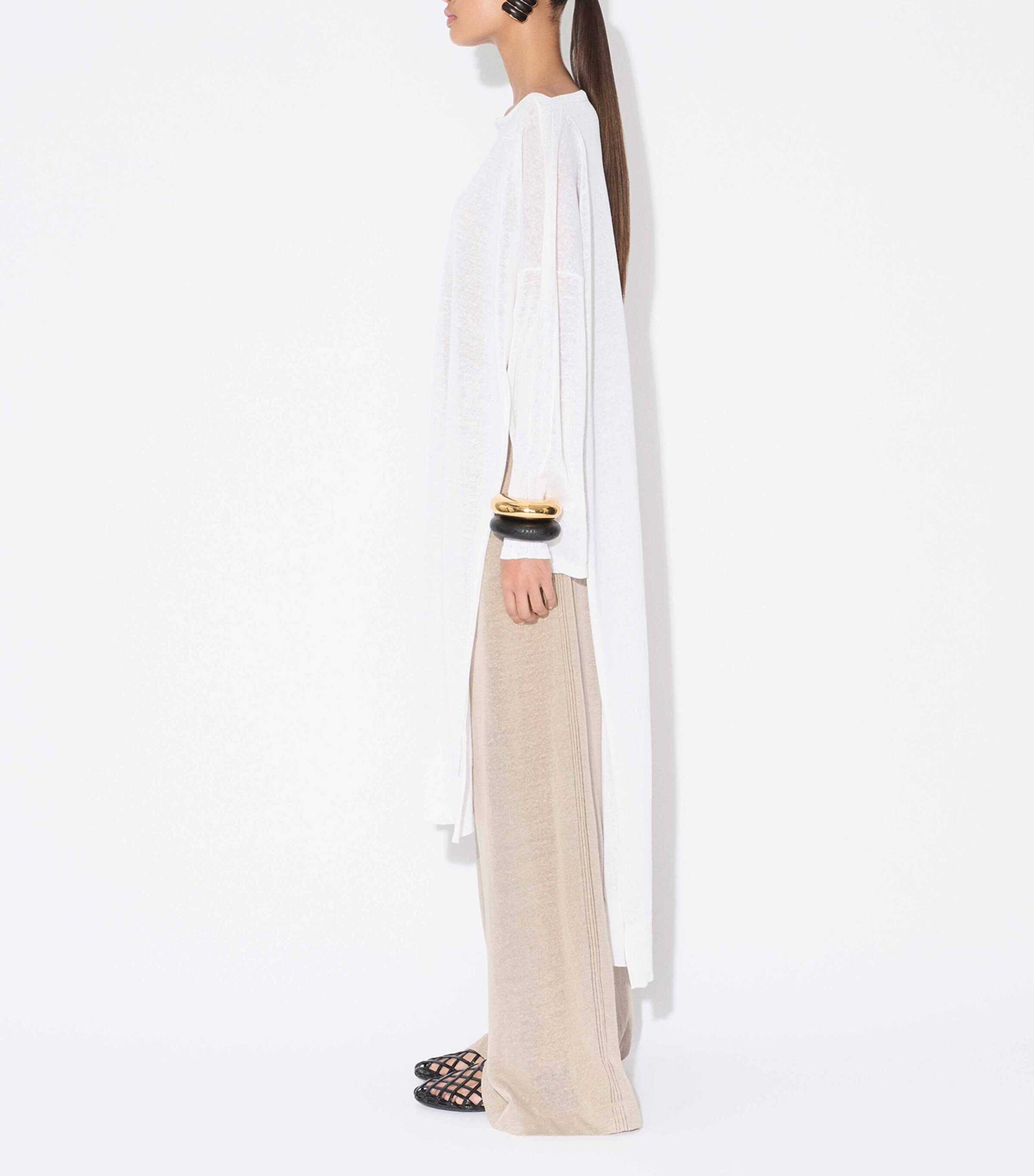Alaïa Womens Linen-Silk Wide-Leg Trousers Beige Clair Image 4