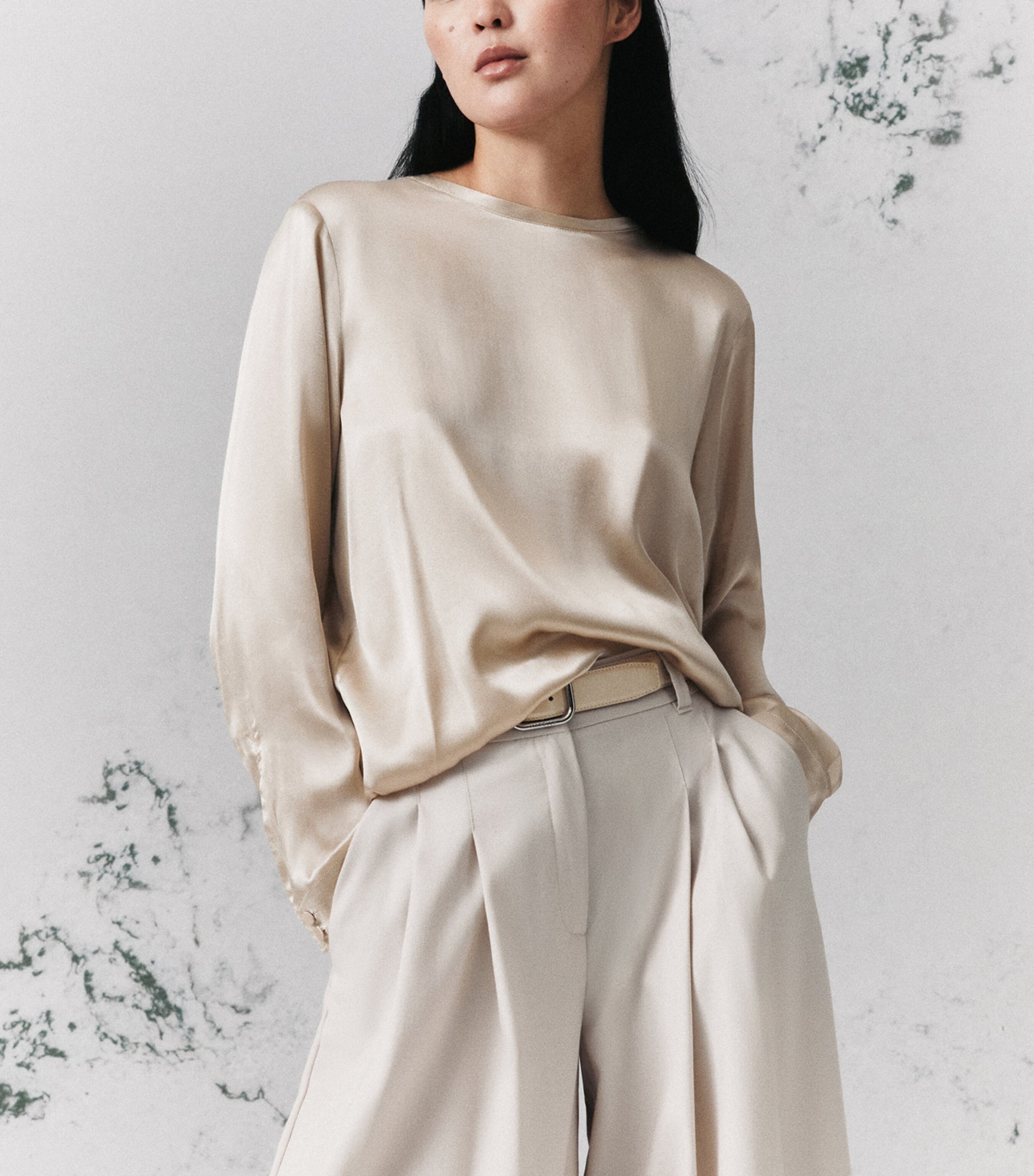 Marella Womens Satin Round-Neck Blouse Turtledove Image 4