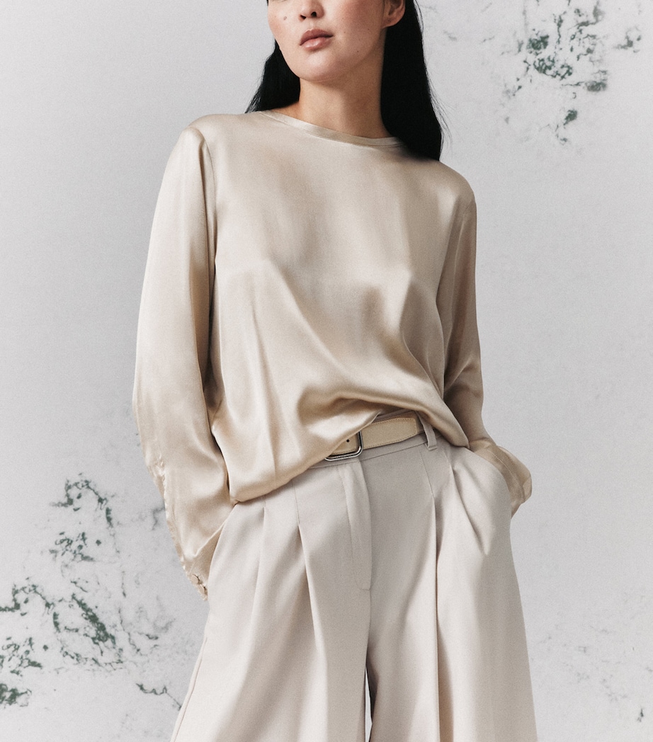 Marella Womens Satin Round-Neck Blouse Turtledove Image 4