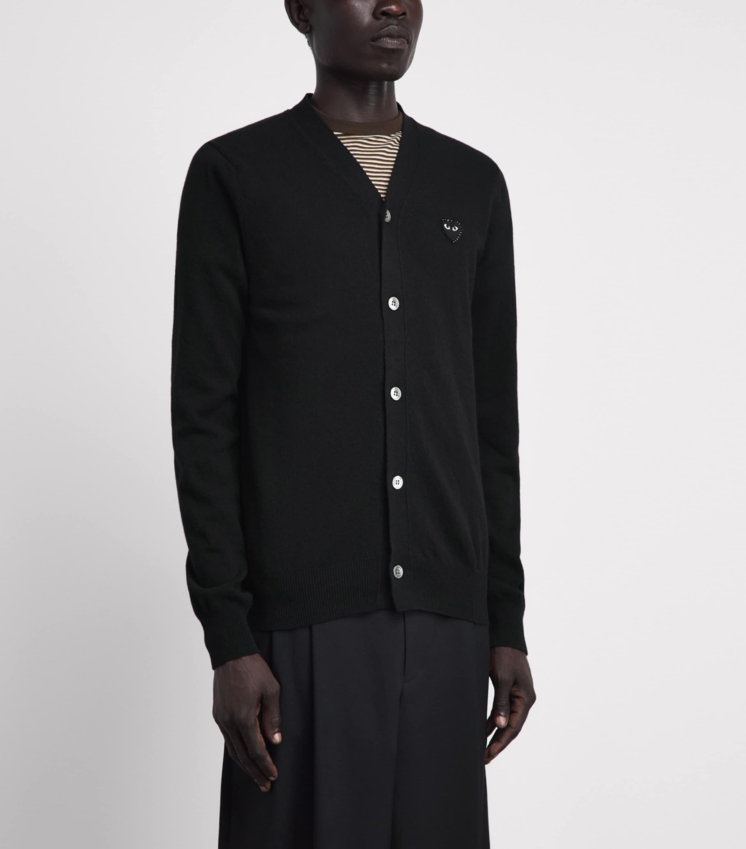 Comme Des Garçons Play Mens Wool Rhinestone Heart Cardigan Black Image 4