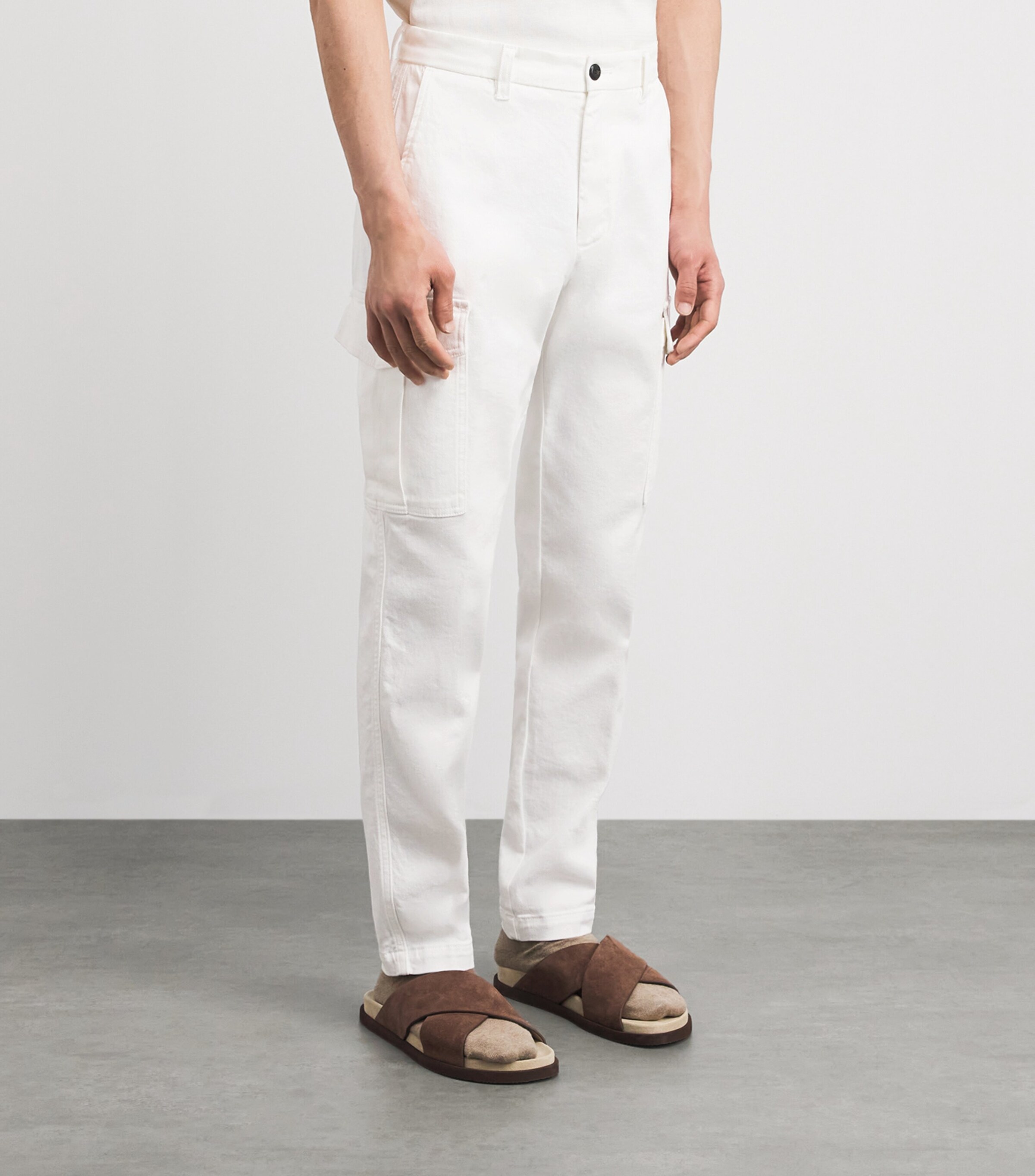 Eleventy Mens Stretch-Cotton Cargo Trousers Bianco Image 4
