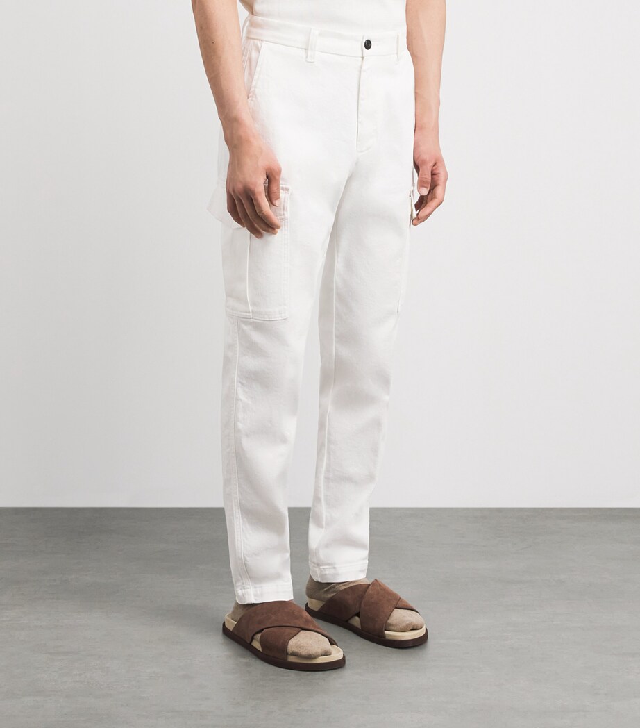 Eleventy Mens Stretch-Cotton Cargo Trousers Bianco Image 4