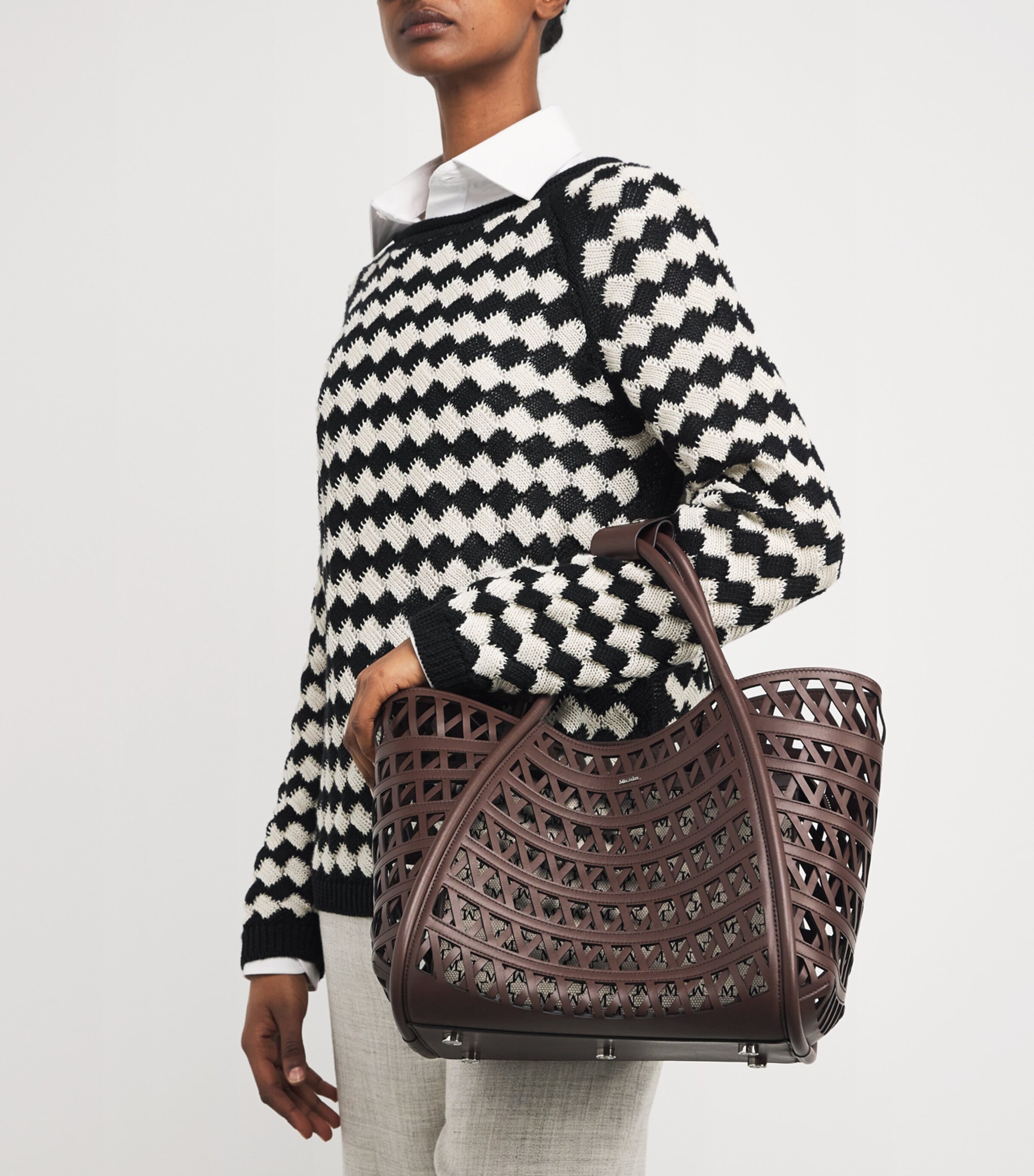 Max Mara Small Leather Marine Top-Handle Bag | Harrods US