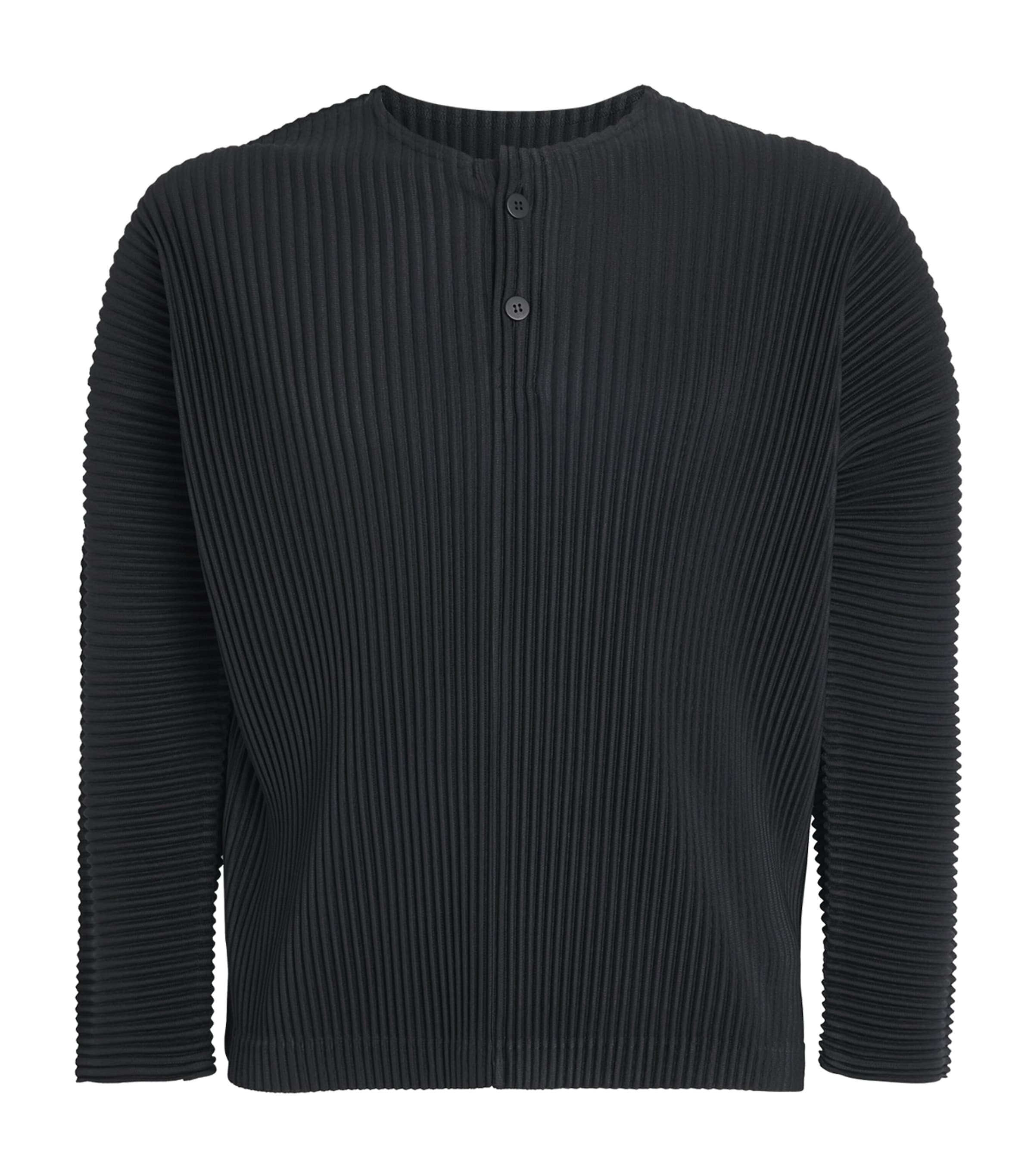 Homme Plissé Issey Miyake Mens Pleated Henley Shirt Black Image 1