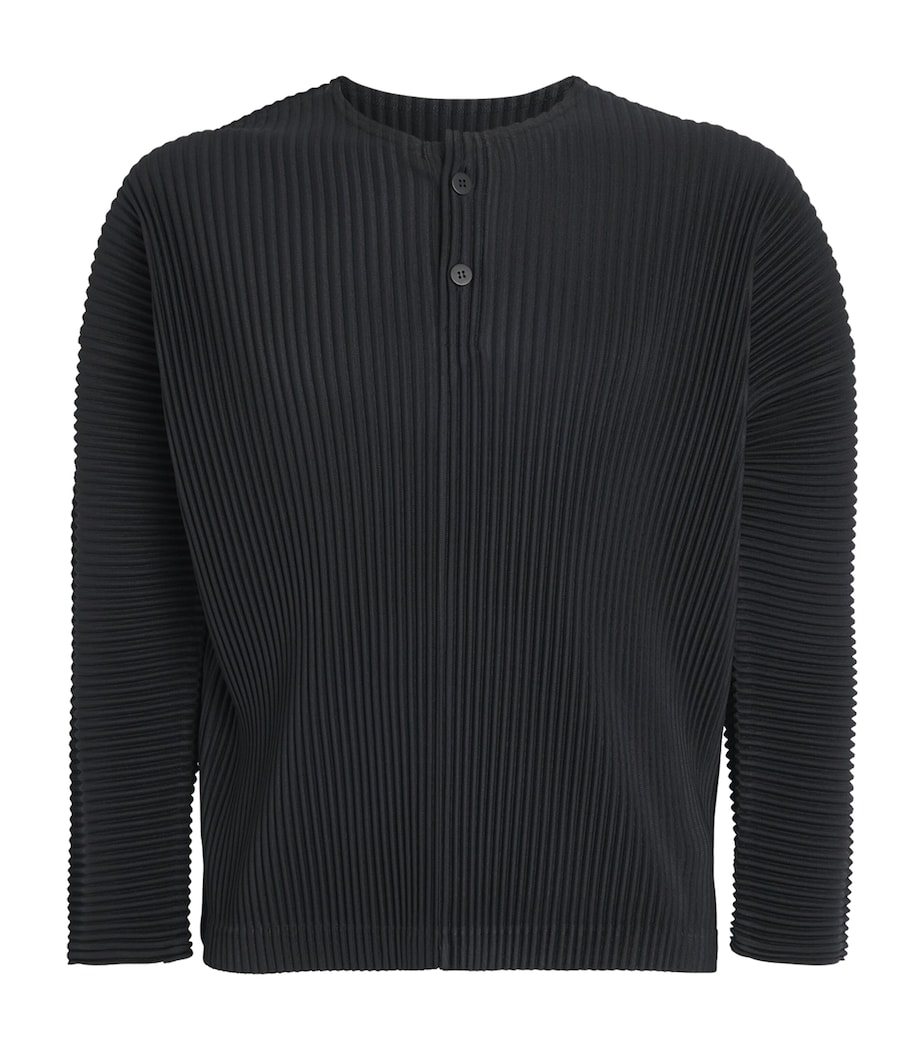 Homme Plissé Issey Miyake Mens Pleated Henley Shirt Black Image 1