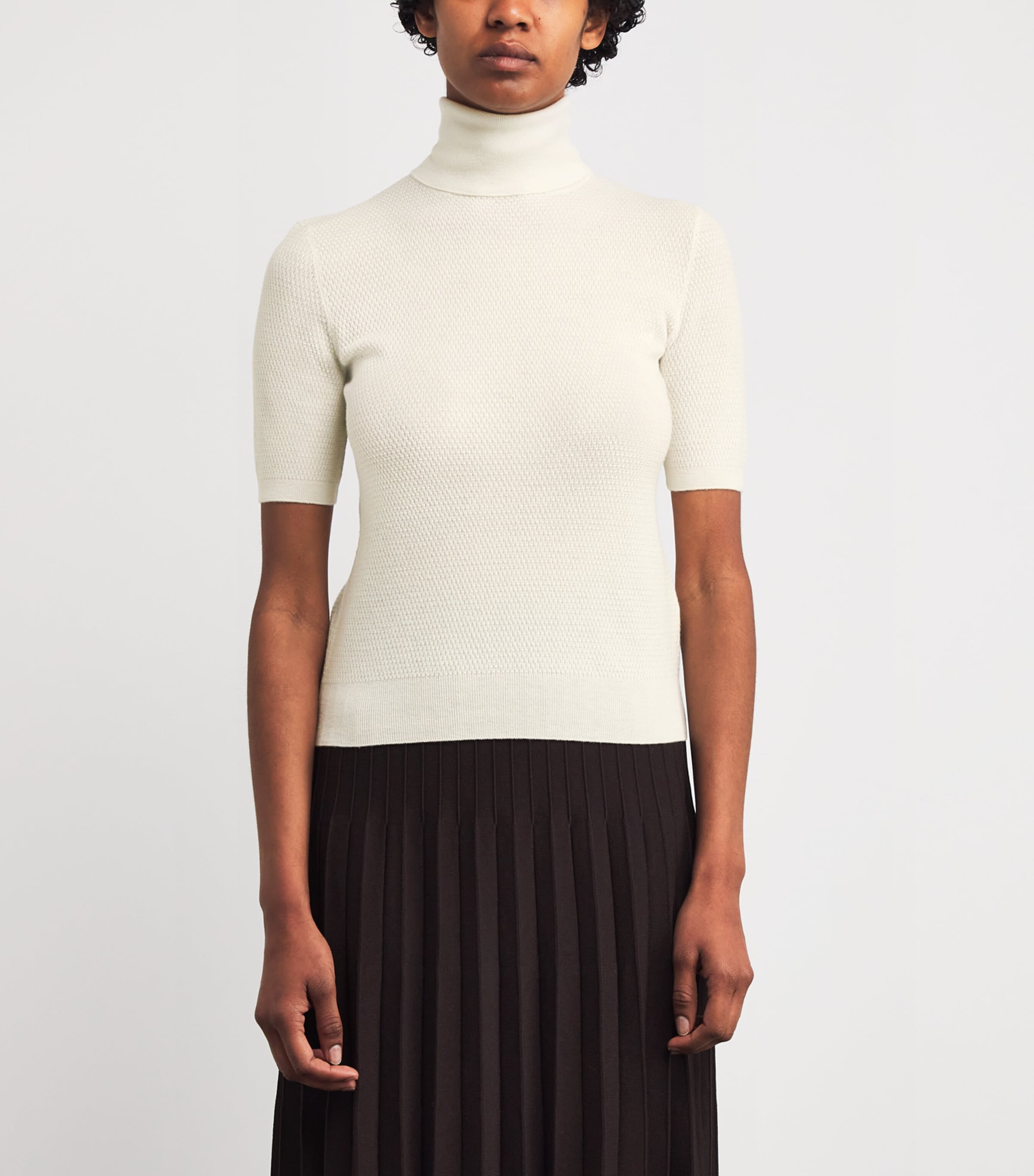 Cashmere Short-Sleeve Rollneck Sweater BIANCO Image 3