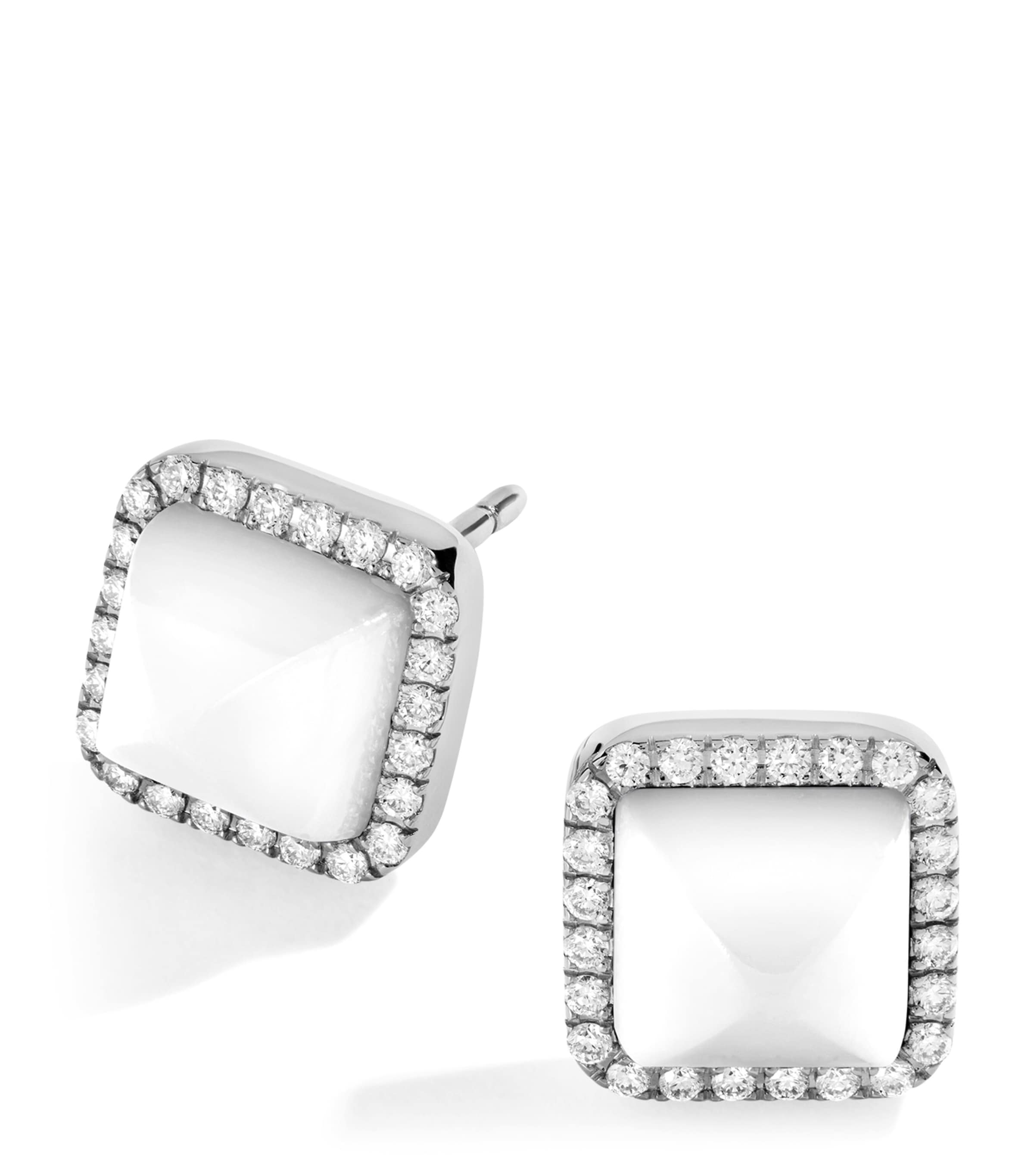 Marli New York White Gold, Diamond And Agate Cleo Pyramid Earrings In White