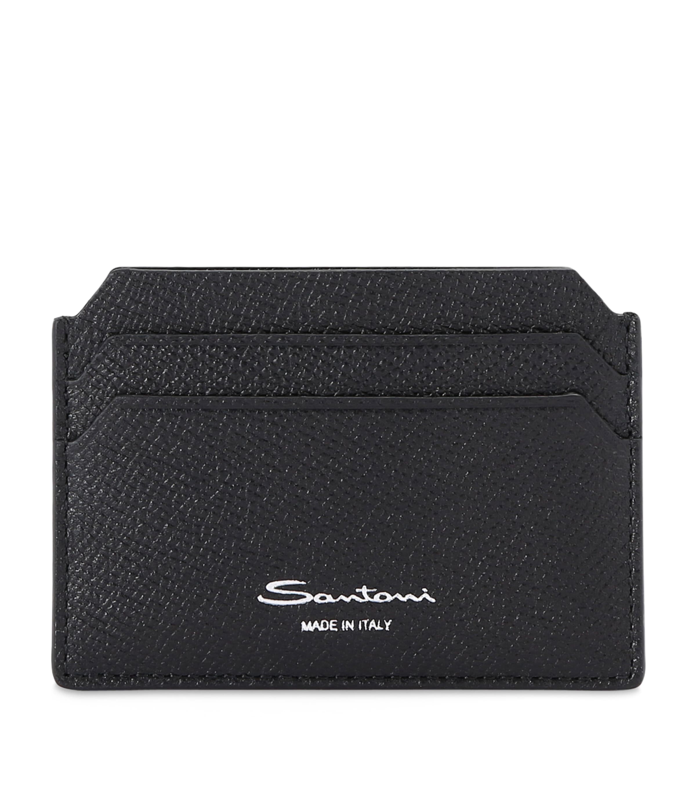 Shop Santoni Textured Leather Card Holder In Black