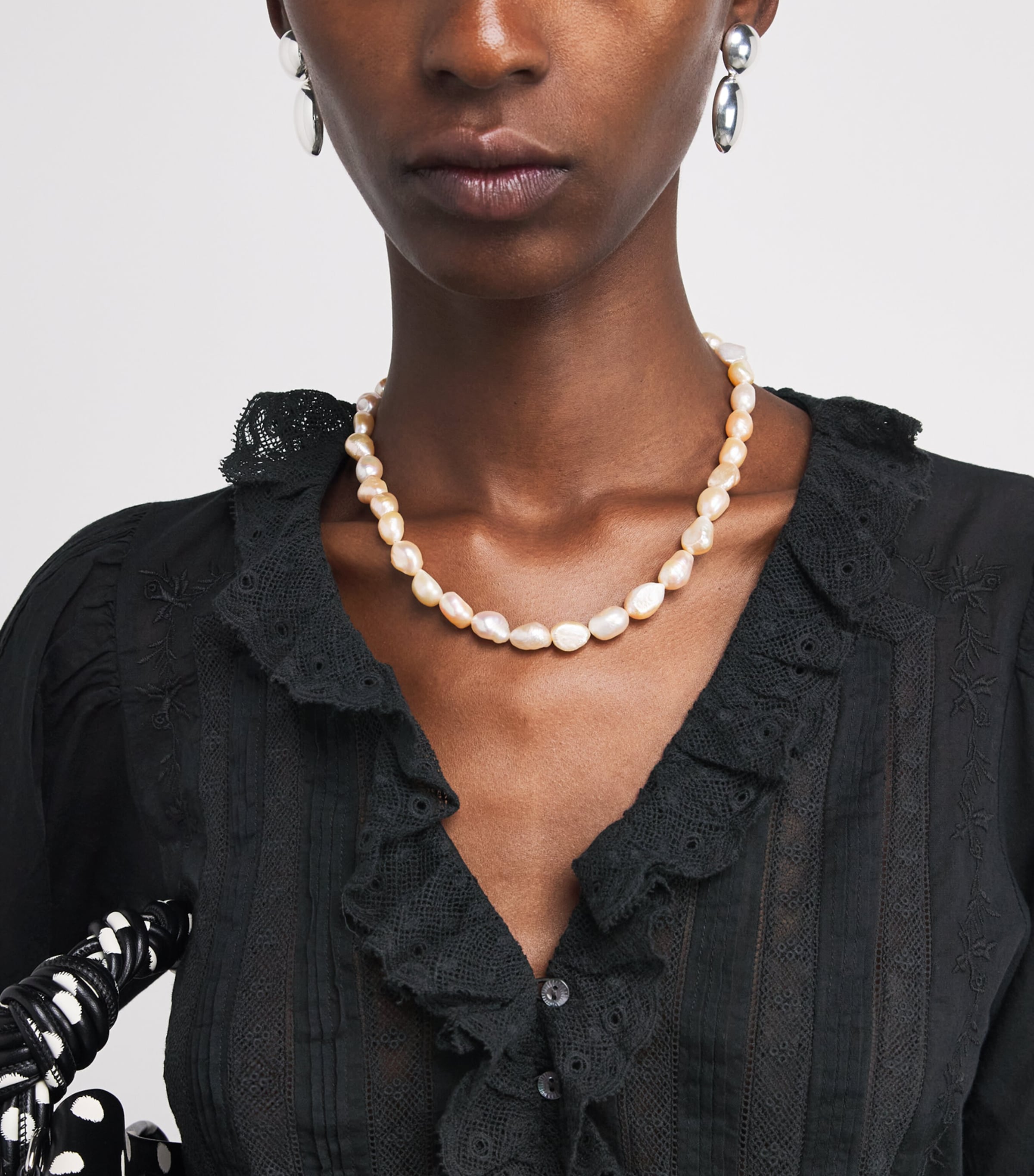 DÔEN Womens Organic Cotton Lace-Trim Eldoris Blouse Black Image 6