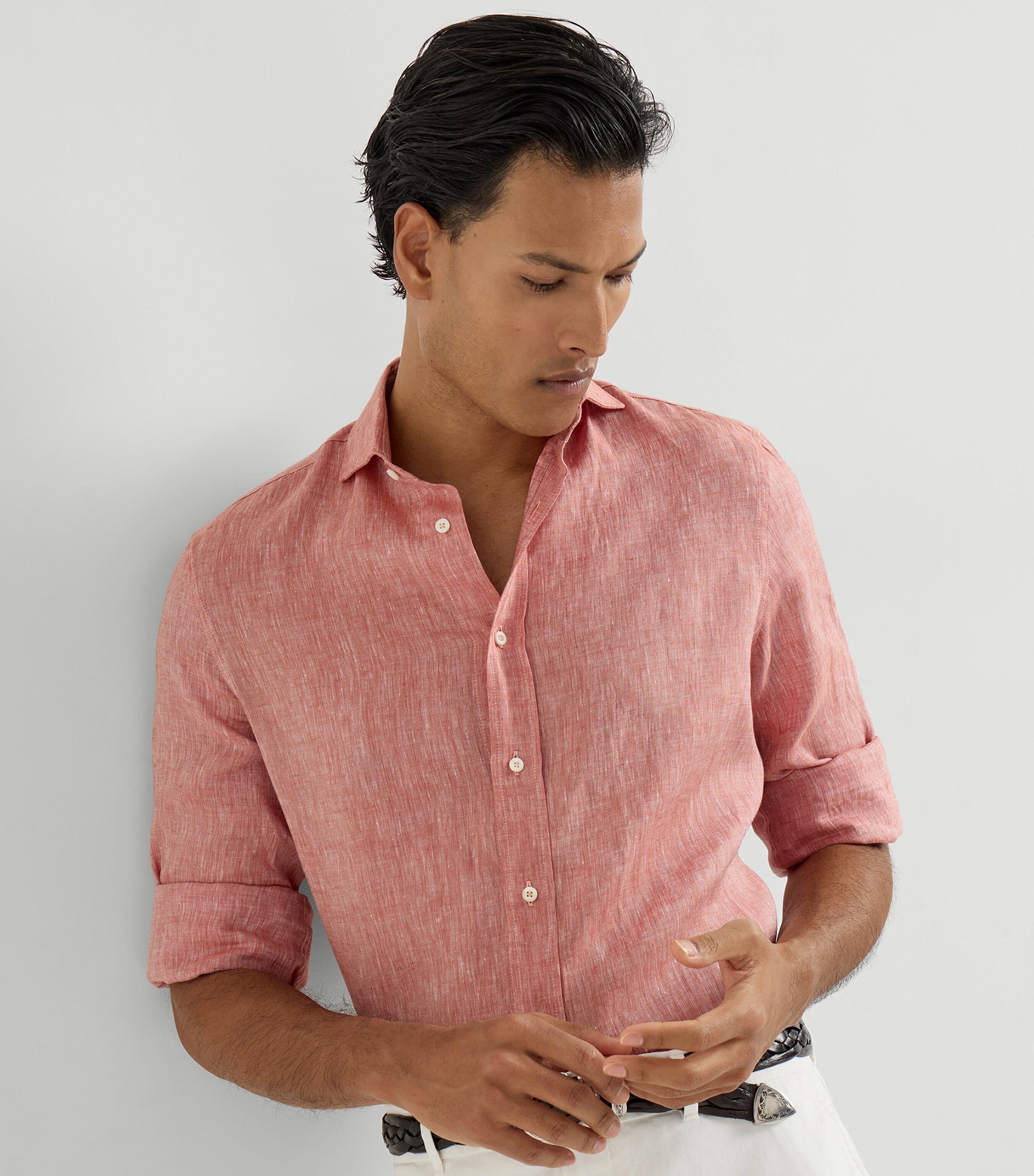 Brunello Cucinelli Mens Linen Easy-Fit Shirt Image 3