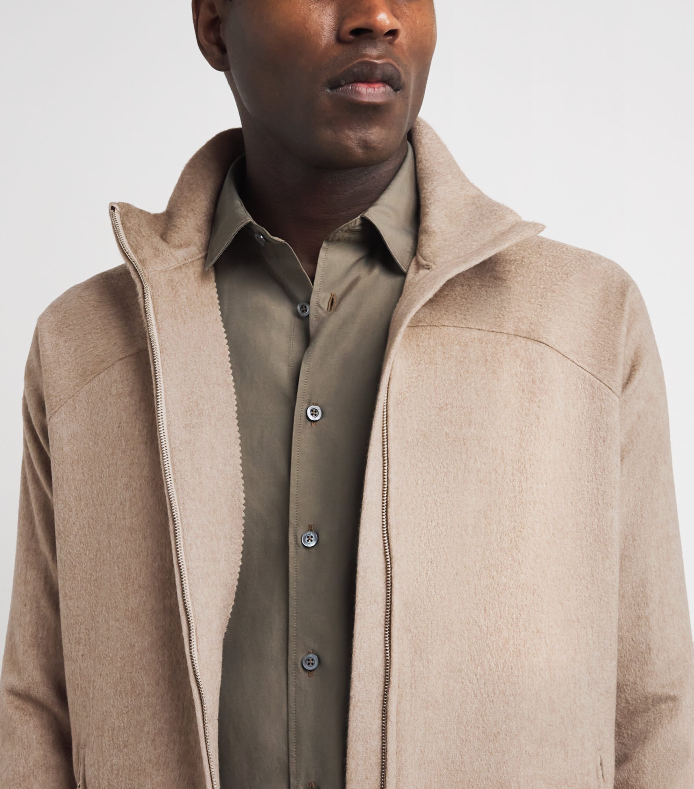 Alan Scott Mens Cashmere-Blend Track Sweater Natural Image 3