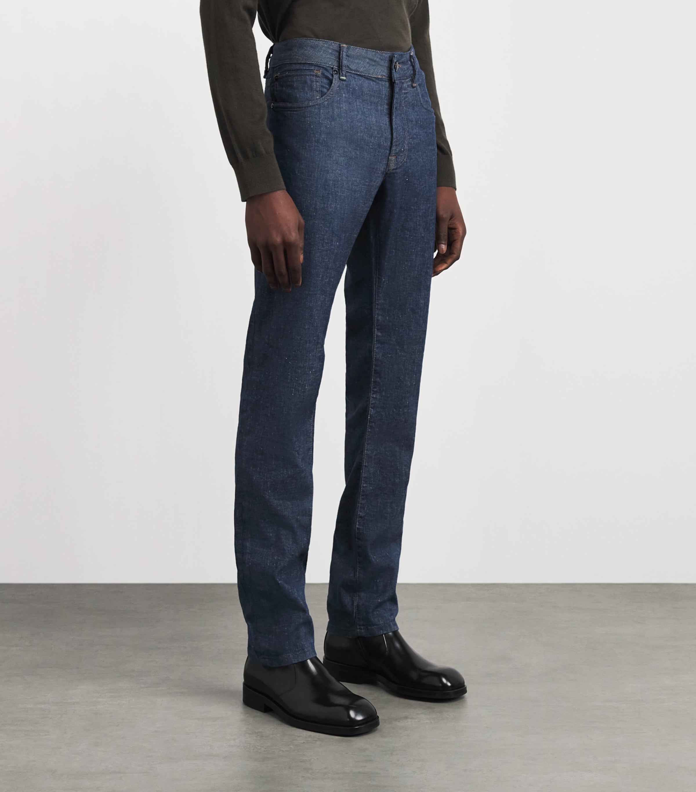Pal Zileri Mens Cotton-Linen-Blend Straight Jeans Blue Image 4