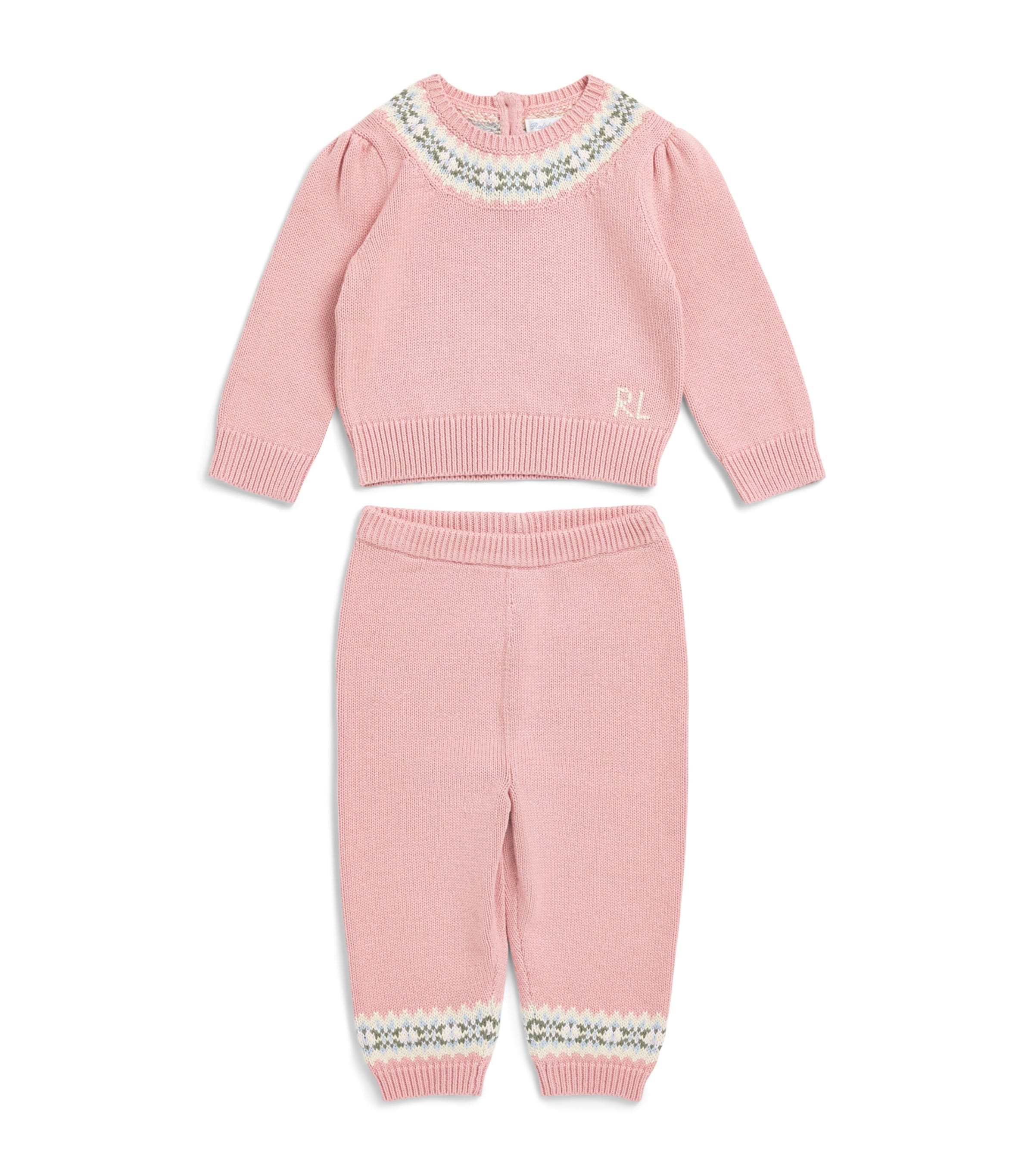 Ralph Lauren Kids Intarsia Sweater And Sweatpants Set In Pink