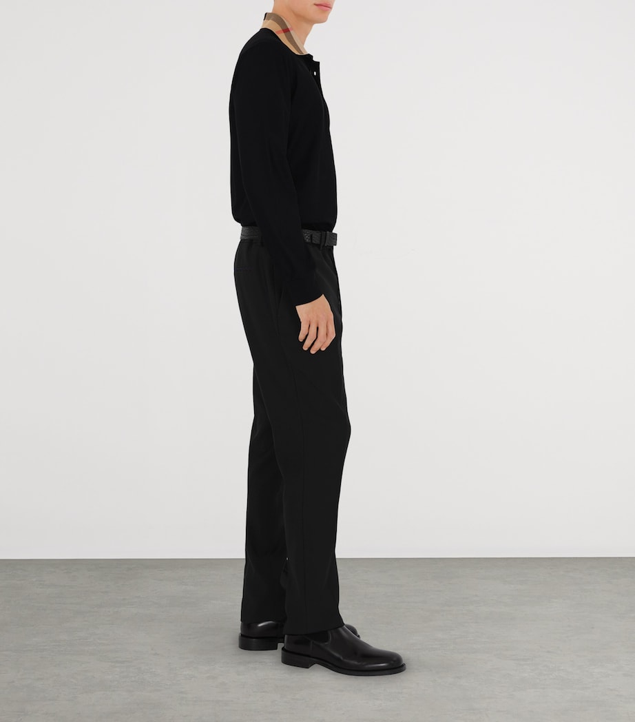 Cotton Check-Collar Long-Sleeve Polo Shirt BLACK Image 3