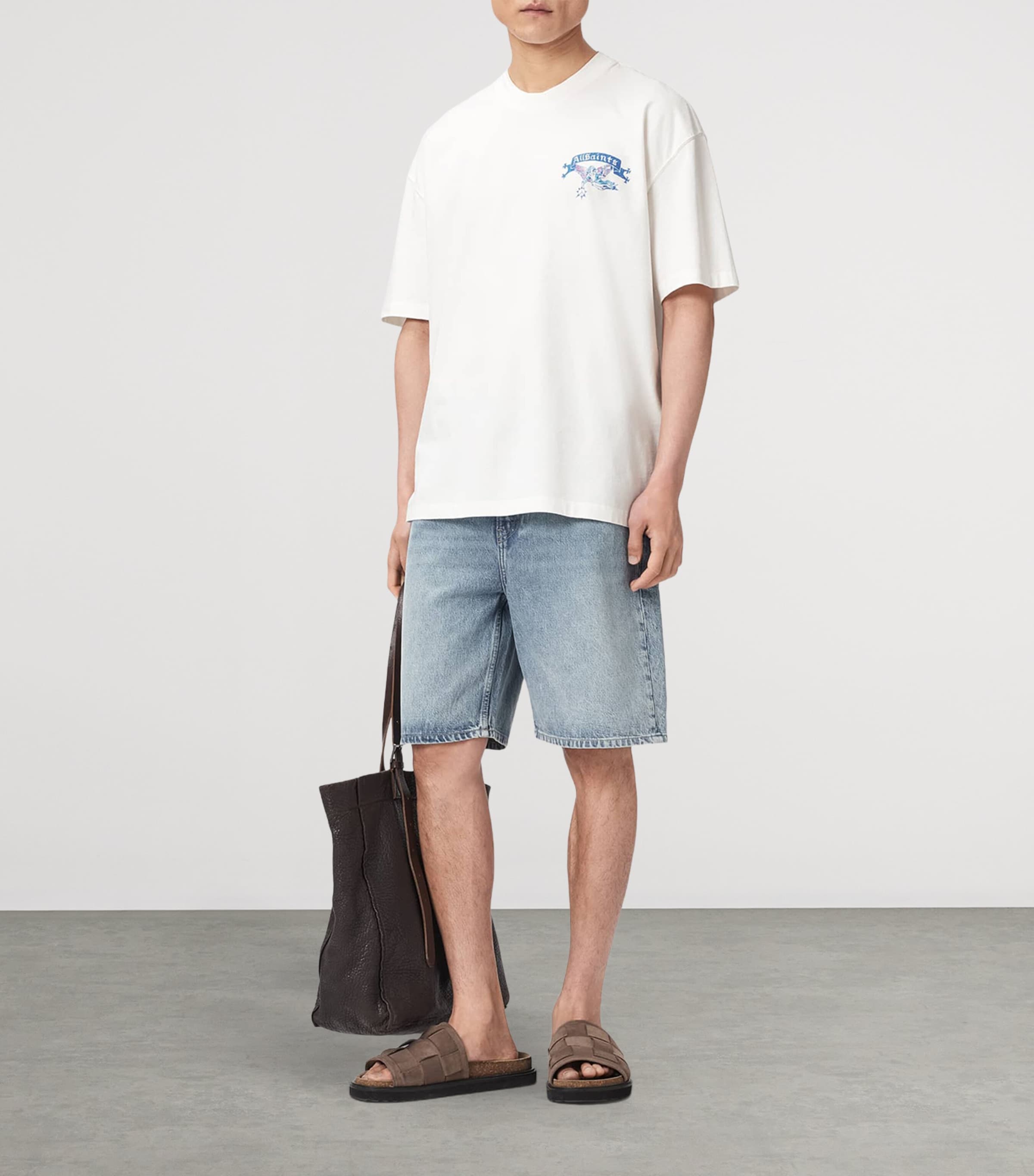 AllSaints Mens Organic Cotton Cray T-Shirt Chalk White Image 5