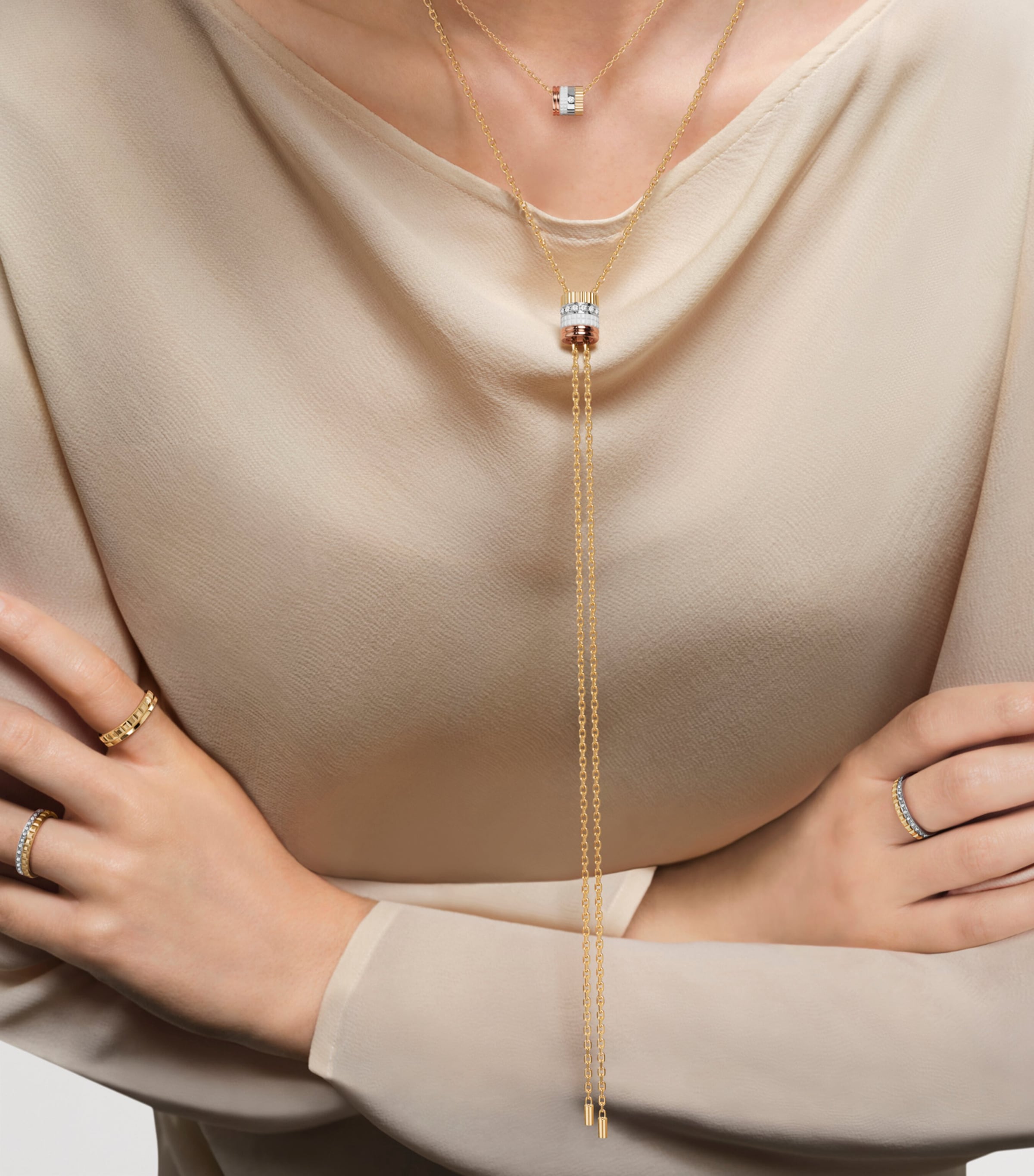 Mini Mixed Gold Quatre White Ring Pendant MULTI Image 2