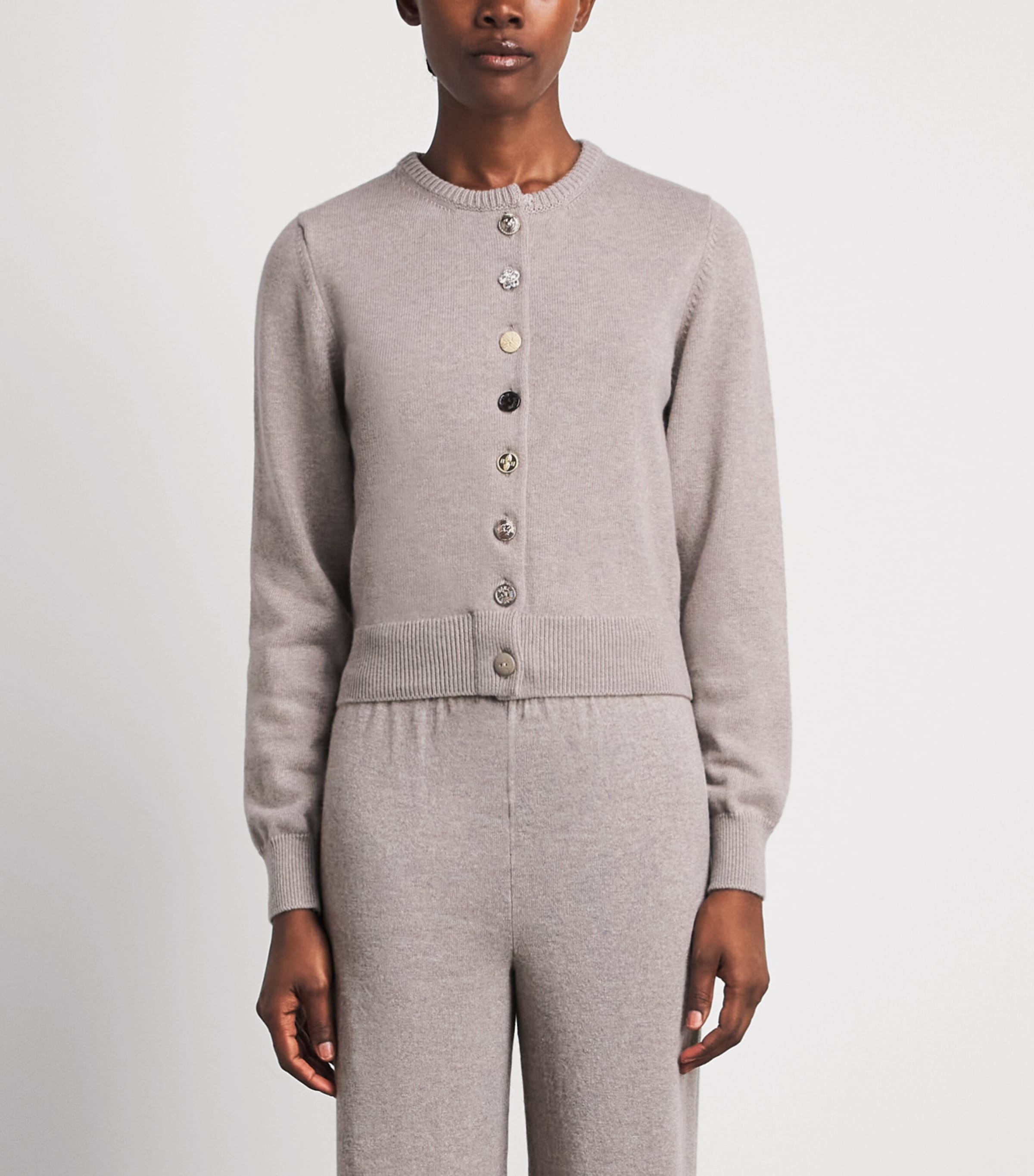 Barrie Womens Cashmere-Cotton Jewel-Button Cardigan Drift Image 4