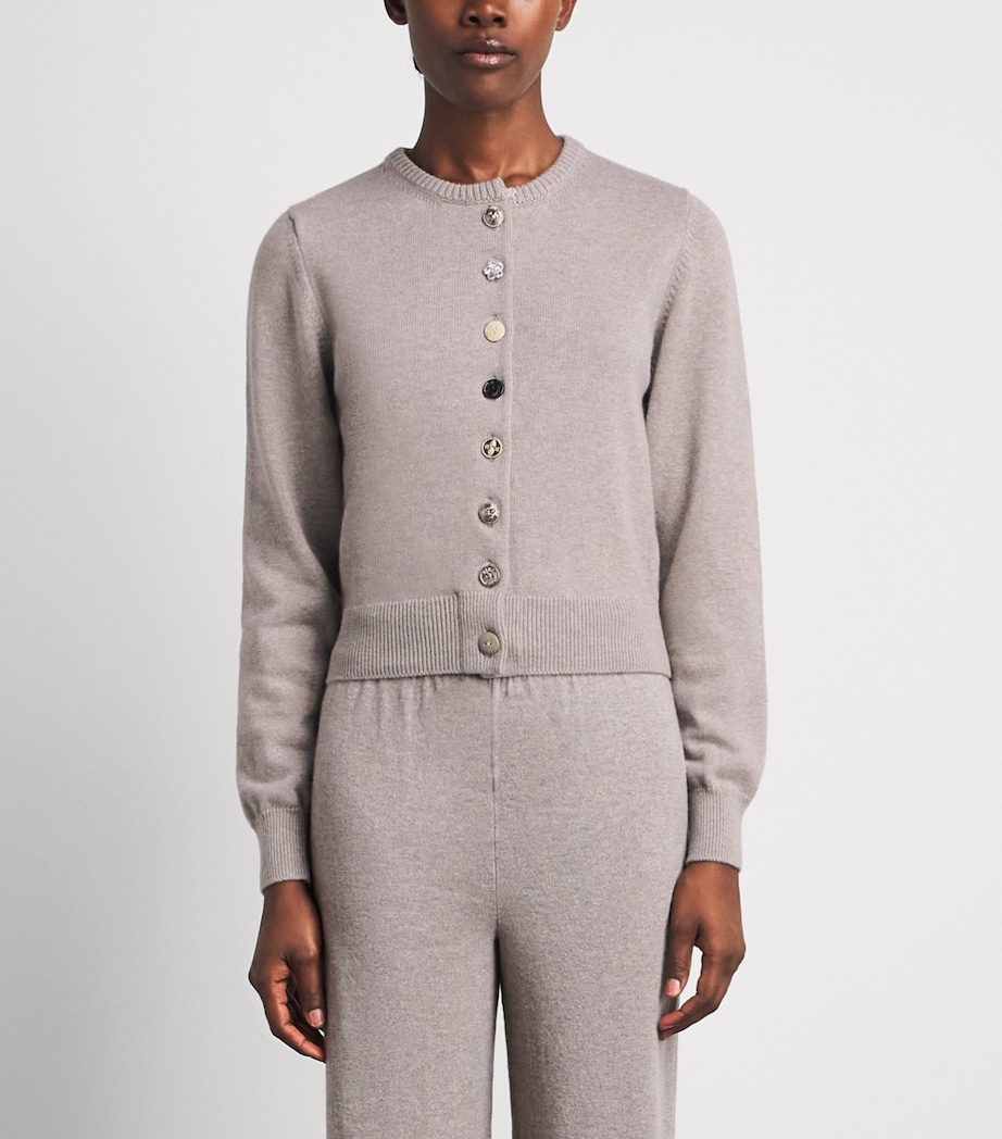 Barrie Womens Cashmere-Cotton Jewel-Button Cardigan Drift Image 4