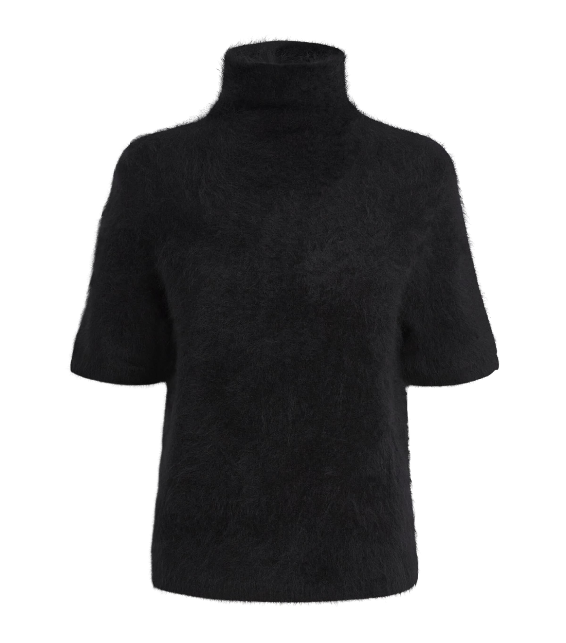 Soft Goat Brushed Cashmere Short-sleeve Sweater In Black