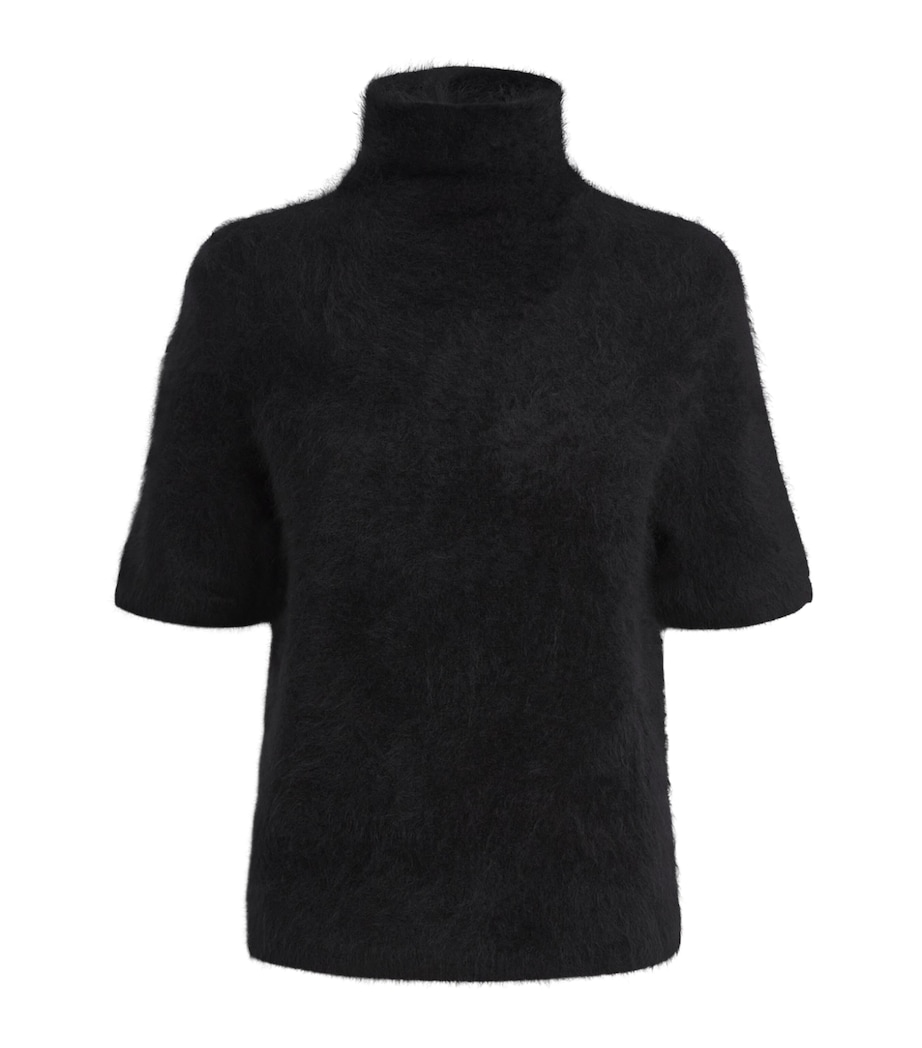 Soft Goat Womens Brushed Cashmere Short-Sleeve Sweater Black Image 1