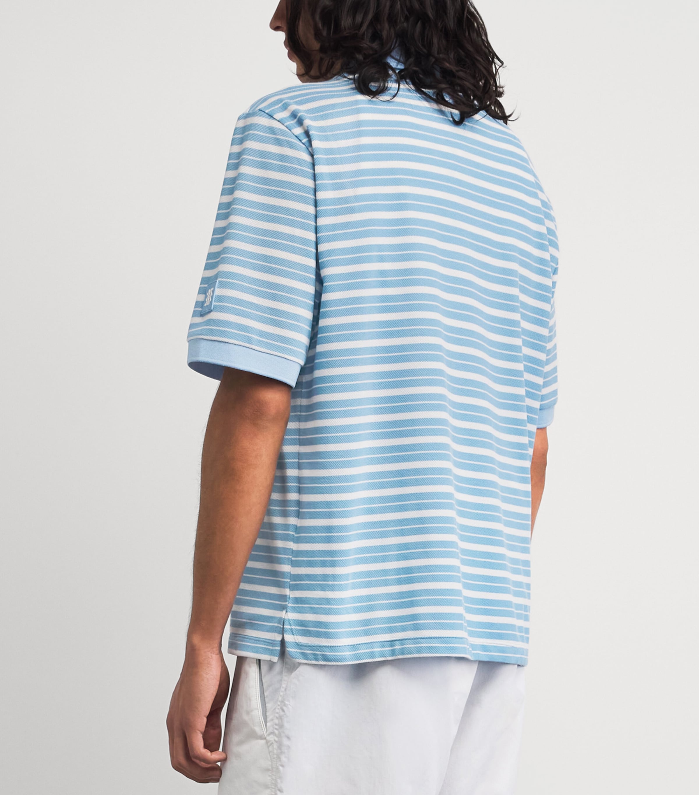 Manors Mens Piqué Stripe GOAT Polo Shirt Sky Blue Image 5