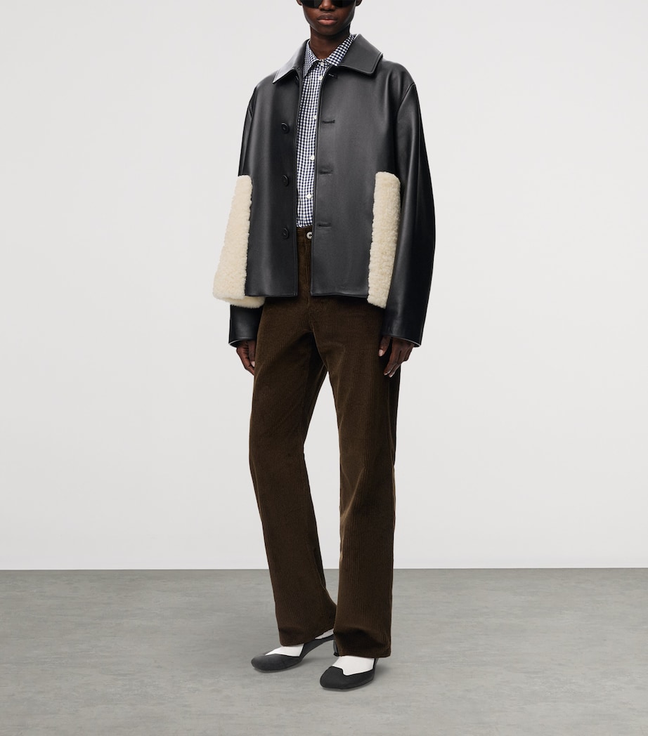 LOEWE Womens Nappa Lambskin Shearling-Trim Jacket Black Image 2