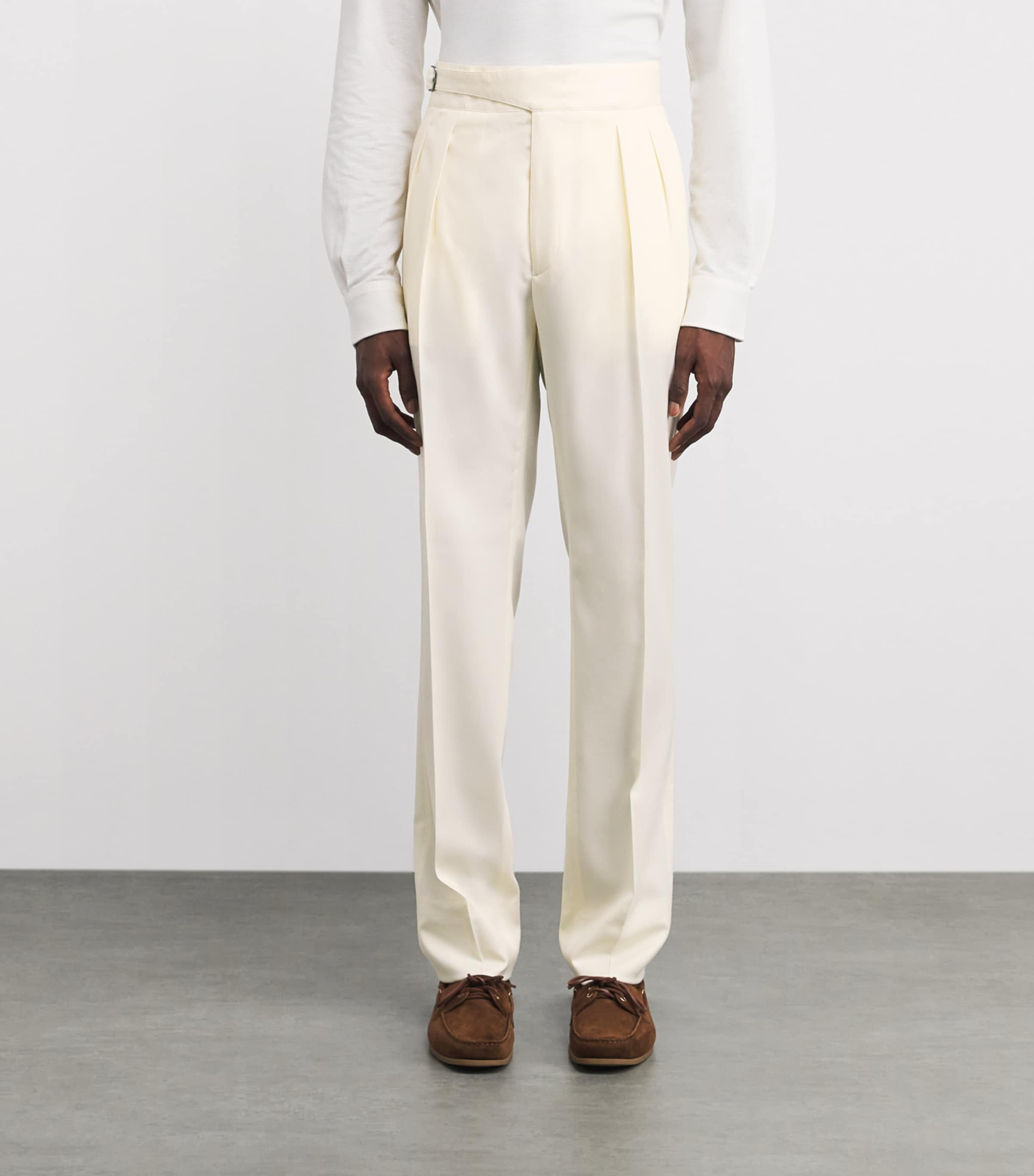 Wool Pleated Byron Trousers PRCHMNT CR Image 3