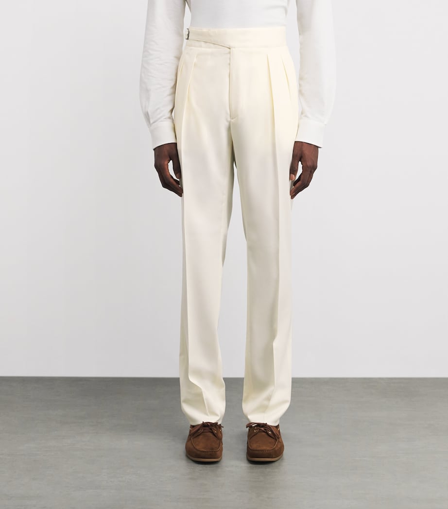 Wool Pleated Byron Trousers PRCHMNT CR Image 3